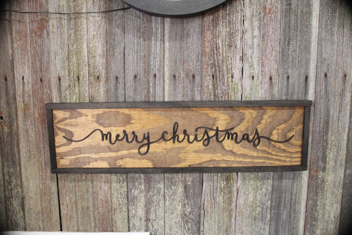 Rustic Merry Christmas Wood Sign Ranch Sign Raised Text Cabin Sign Decor 3D Script Primitive Wall Decoration Text