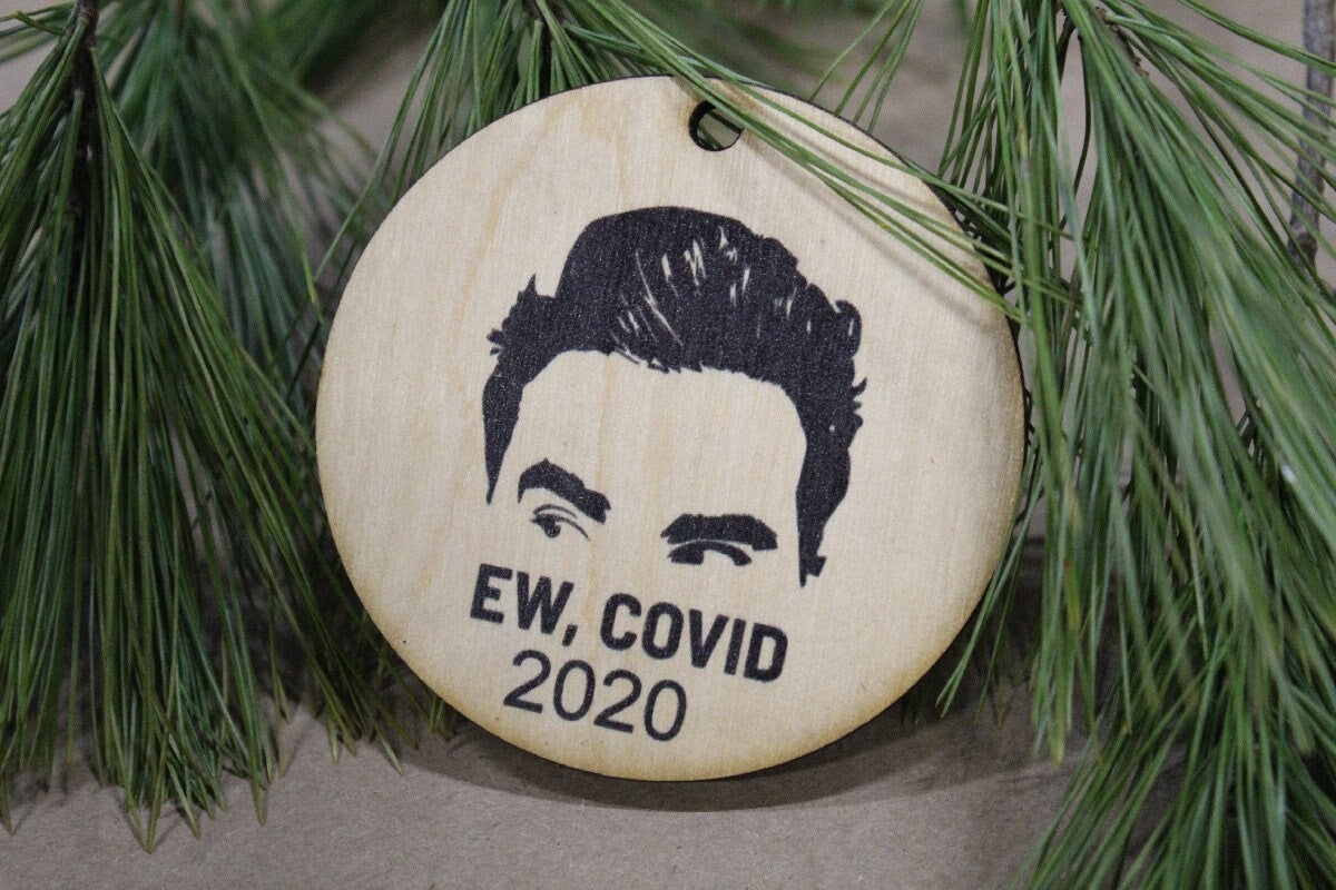 Set of 3 Ew Covid 2020 Wood Slice Funny Christmas Ornament Up-close Primitive David Face Rustic Tree Printed