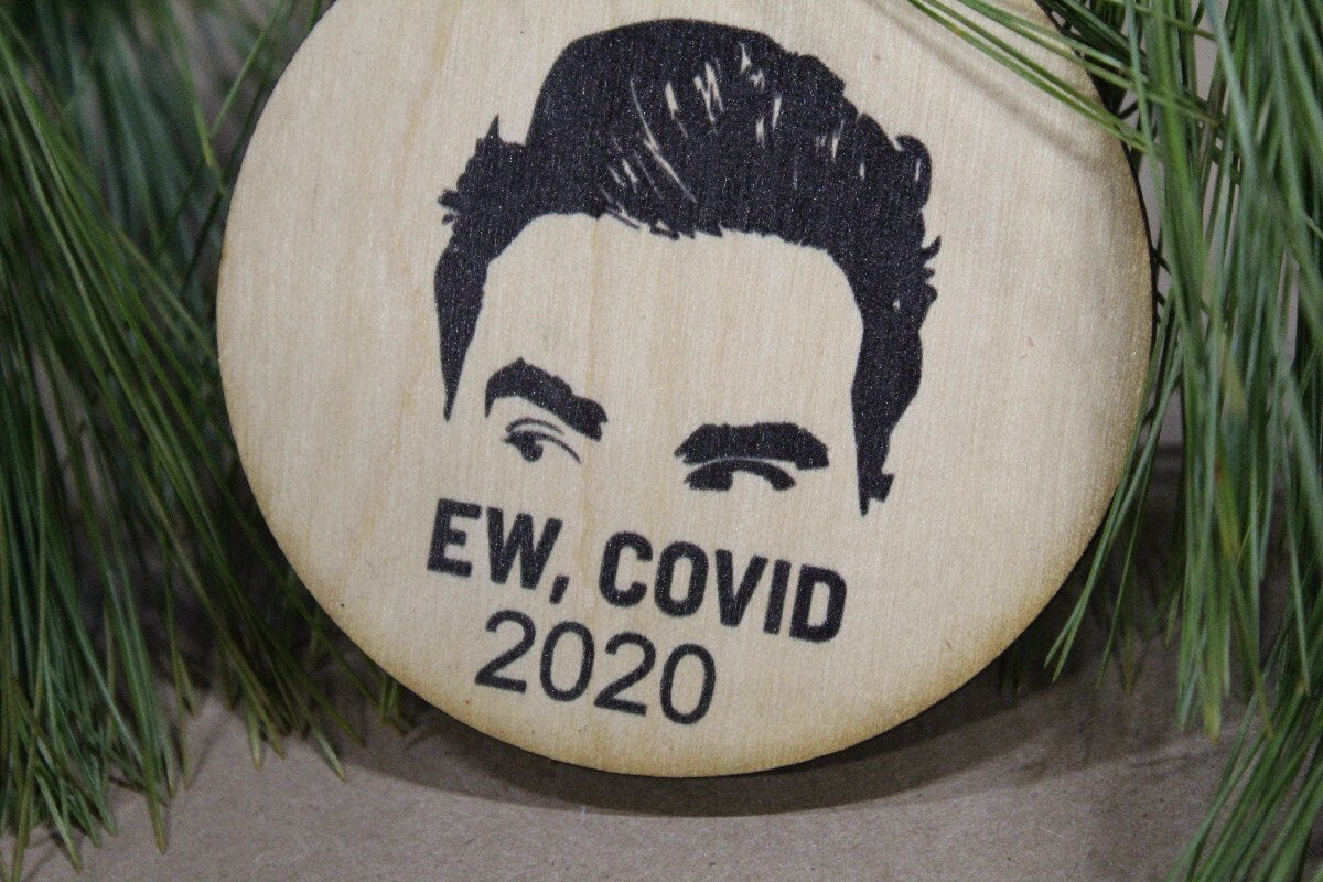Set of 3 Ew Covid 2020 Wood Slice Funny Christmas Ornament Up-close Primitive David Face Rustic Tree Printed