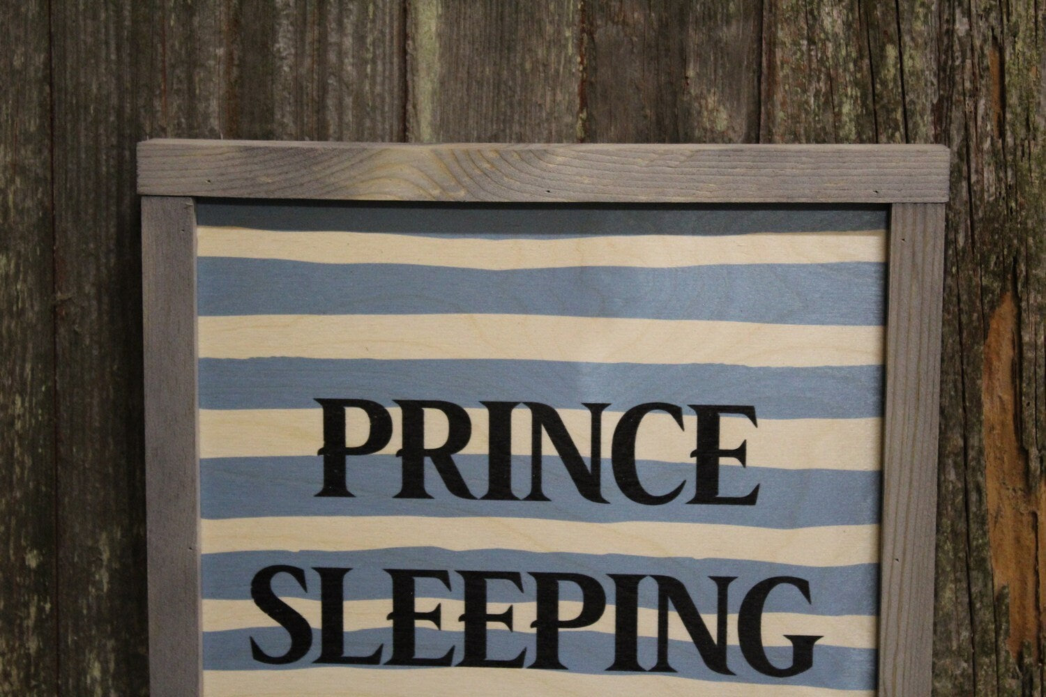 Framed Prince Sleeping Wood Sign Room Sign Shh Quiet Blue White Stripe Boys Text Do Not Disturb Decoration Print Wall Art Decor