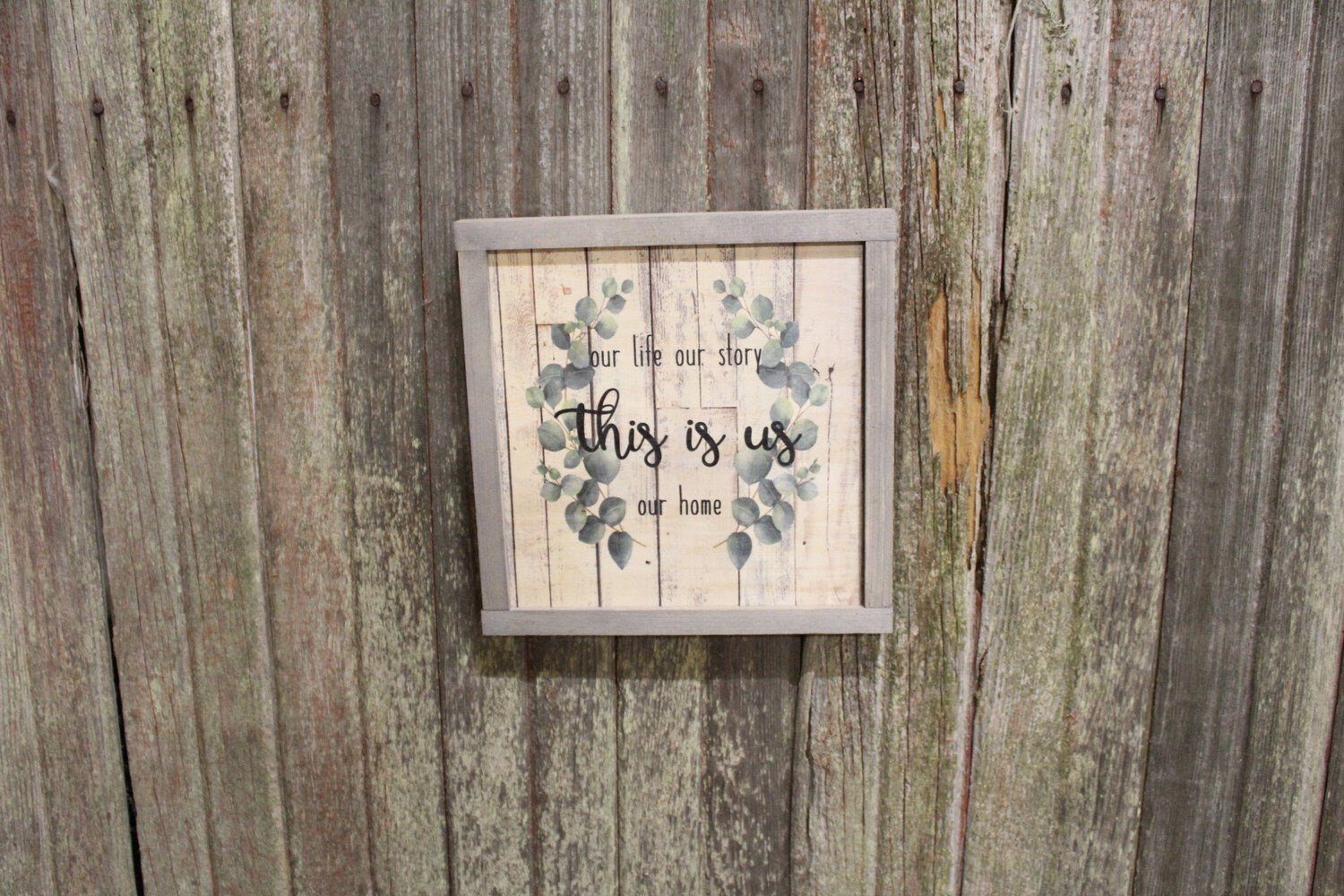 Framed This is Us Wood Sign Eucalyptus Wreath Our Life Our Story Our Home Rustic Text Decoration Print Farmhouse Primitive Wall Art Barn