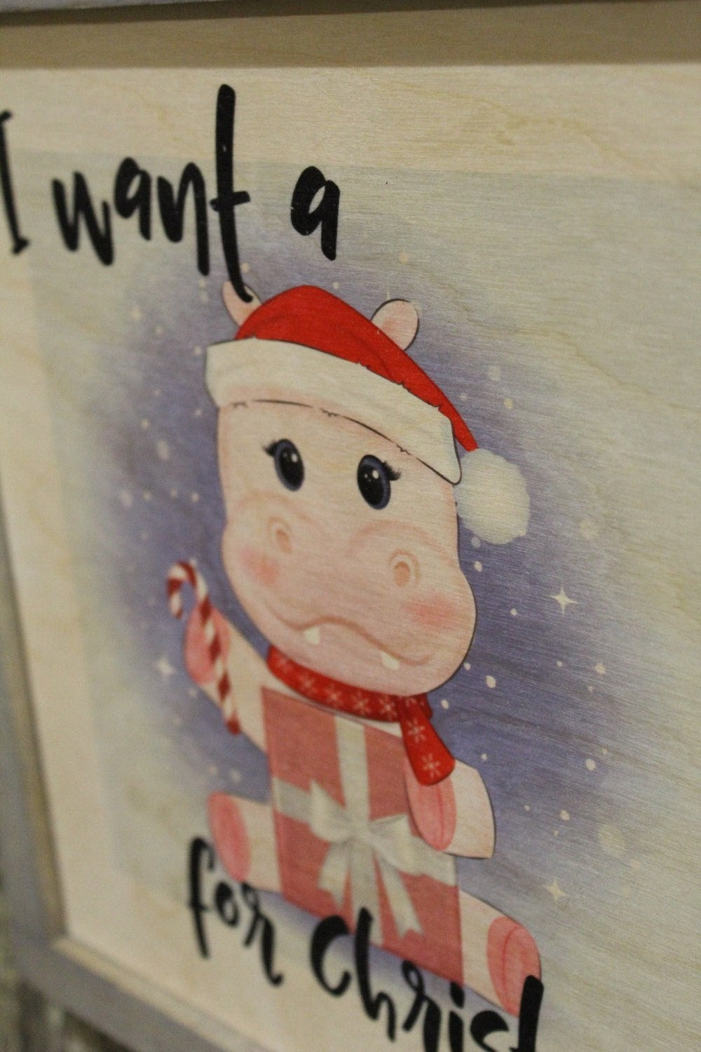 Framed I Want A Hippopotamus For Christmas Wood Sign Hippo Christmas Décor Print Wall Art Decoration Wall Hanging Christmas Lyrics Rustic