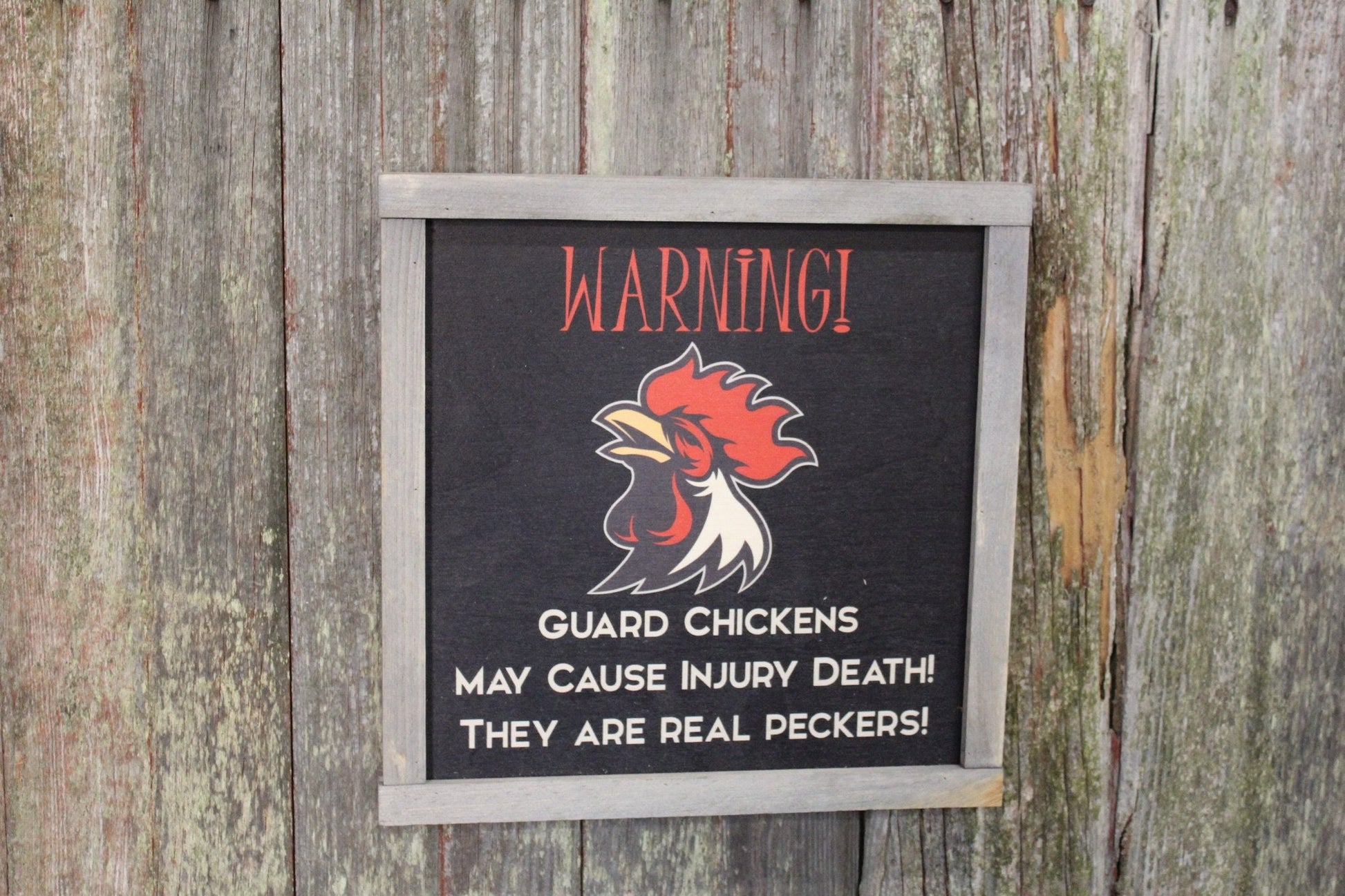 Attack Chicken Sign Wood Warning Rooster Guard Print May Cause Death Wall Art They Are Real Peckers Wall Hanging Farmhouse Rustic Framed