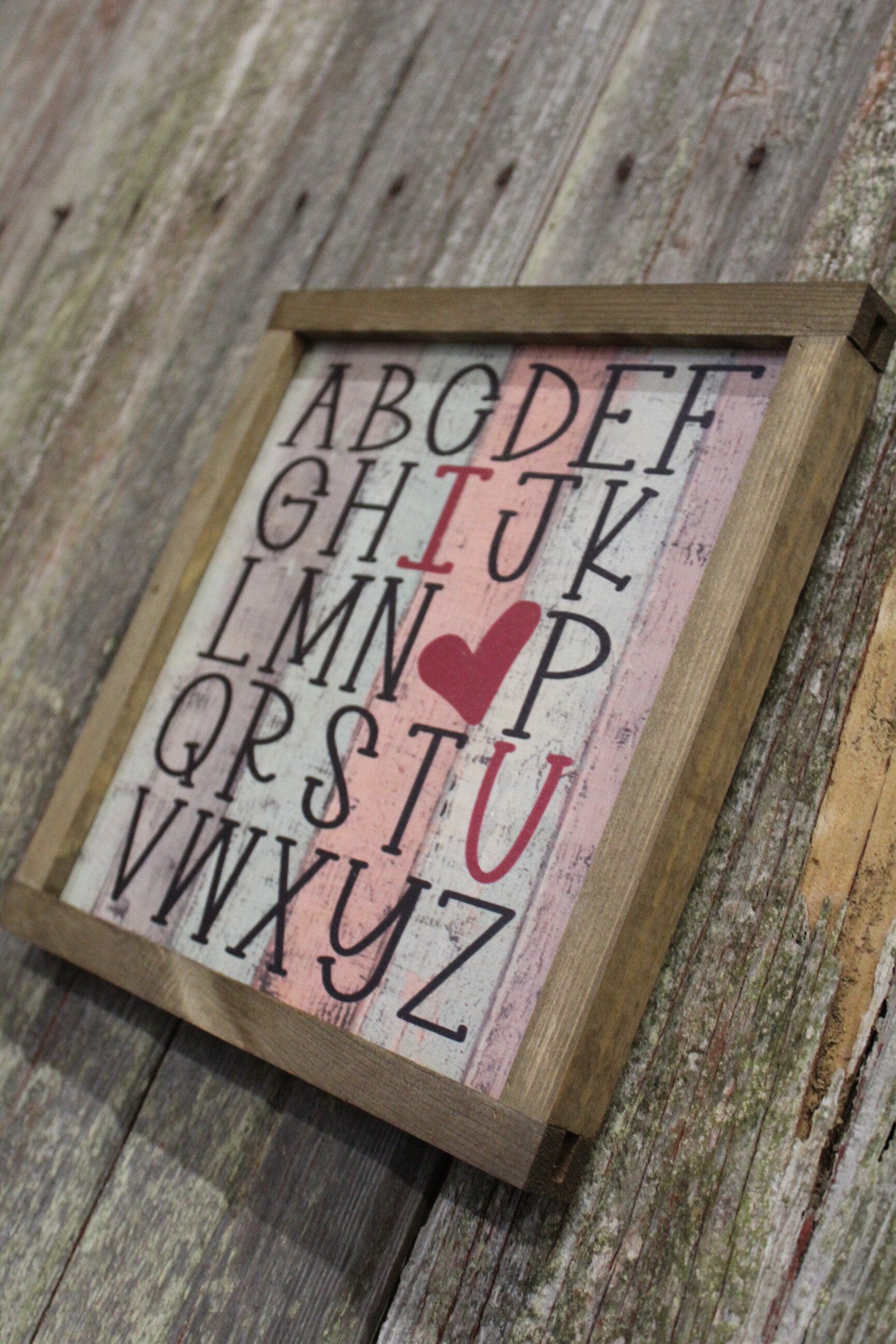 Valentines Wood Sign Alphabet ABC's Heart Sweetest Day Valentines Day I Heart You I Love You Shiplap Print Art Farmhouse Primitive Rustic