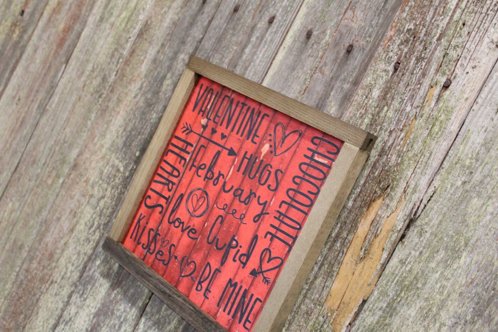 Valentines Wood Sign XOXO Text February Kiss Hug Phrases Heart Sweetest Day Valentines Day Red Shiplap Print Art Farmhouse Primitive Rustic