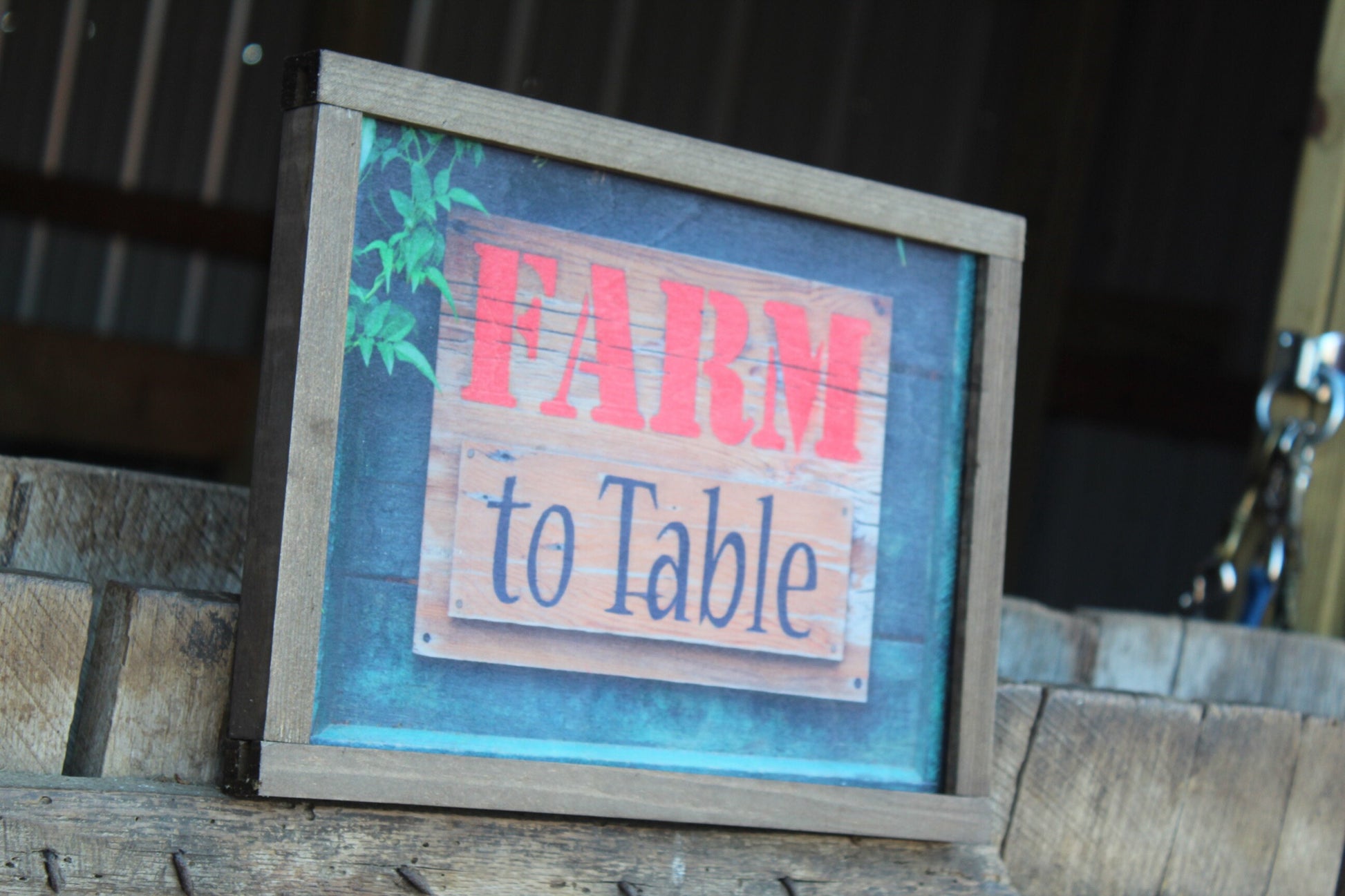 Farm to Table Wood Sign Kitchen Art Farm Market Organic Color Text Frame Farmhouse Décor Gift Print Primitive Rustic Barn Wood