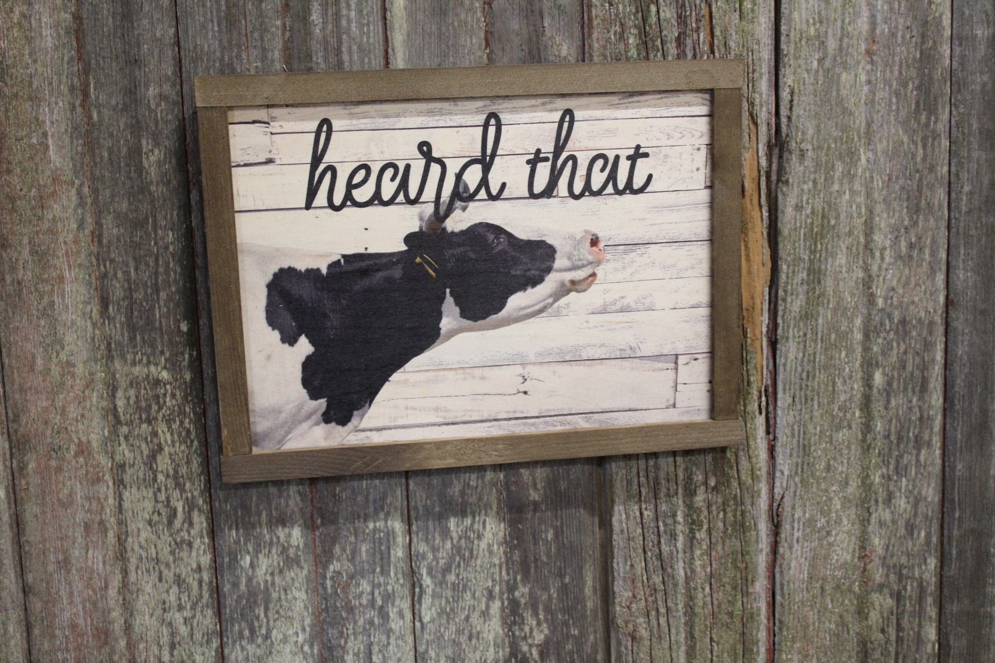 Heard That Wood Sign Cow Pun Silly Holstein Herd Shiplap Farmhouse Decor Gift Print Primitive Rustic Barn Wood Pallet Wood Heifer
