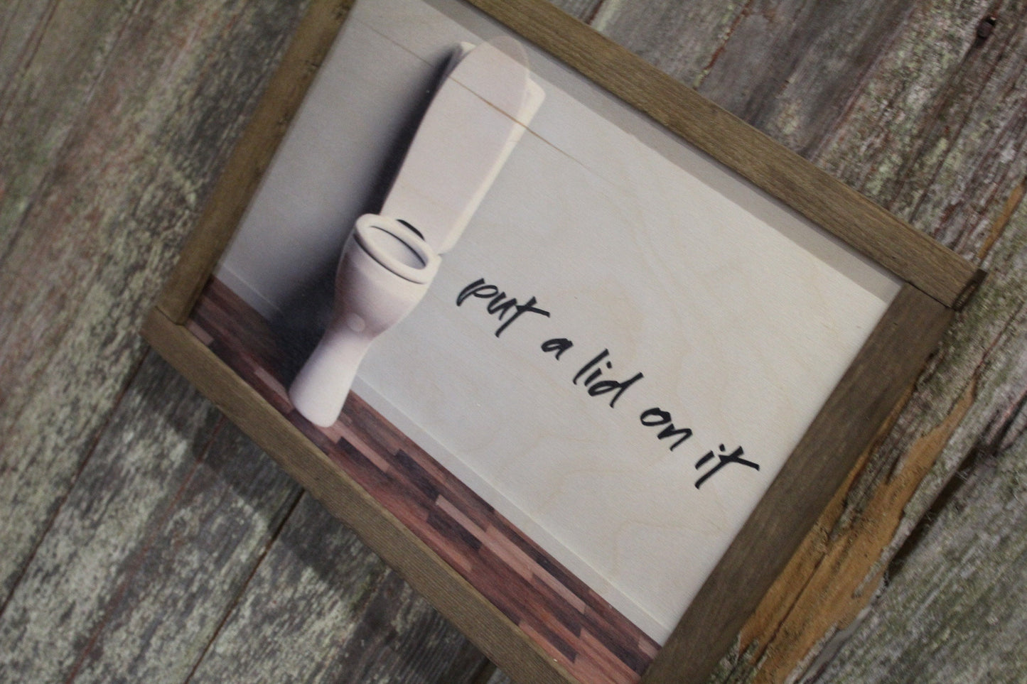 Bathroom Wood Sign Put A Lid On It Silly Toilet Joke Farmhouse Decor Gift Print Primitive Rustic Barn Wood Restroom Rules