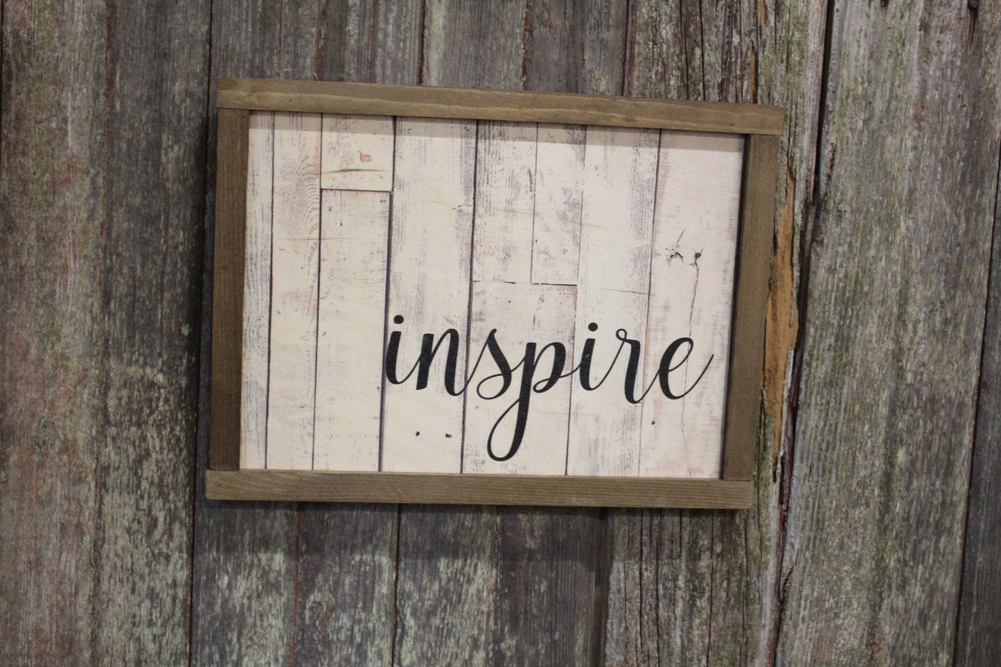 Inspire Pallet Wood Sign Print Farmhouse Decoration Text Inspirational Gift Barn Wood Frame Wall Art White Shiplap Script