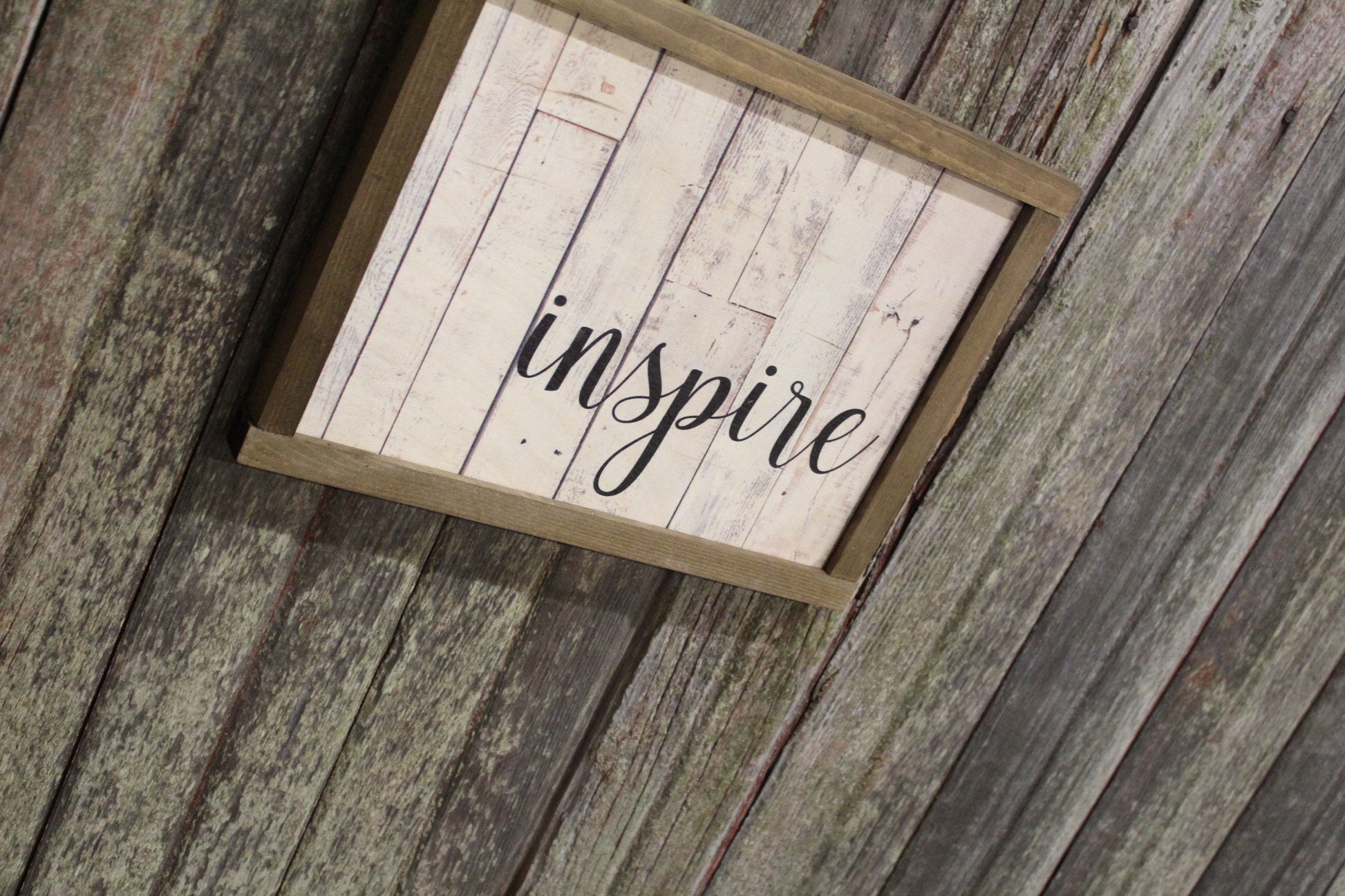 Inspire Pallet Wood Sign Print Farmhouse Decoration Text Inspirational Gift Barn Wood Frame Wall Art White Shiplap Script