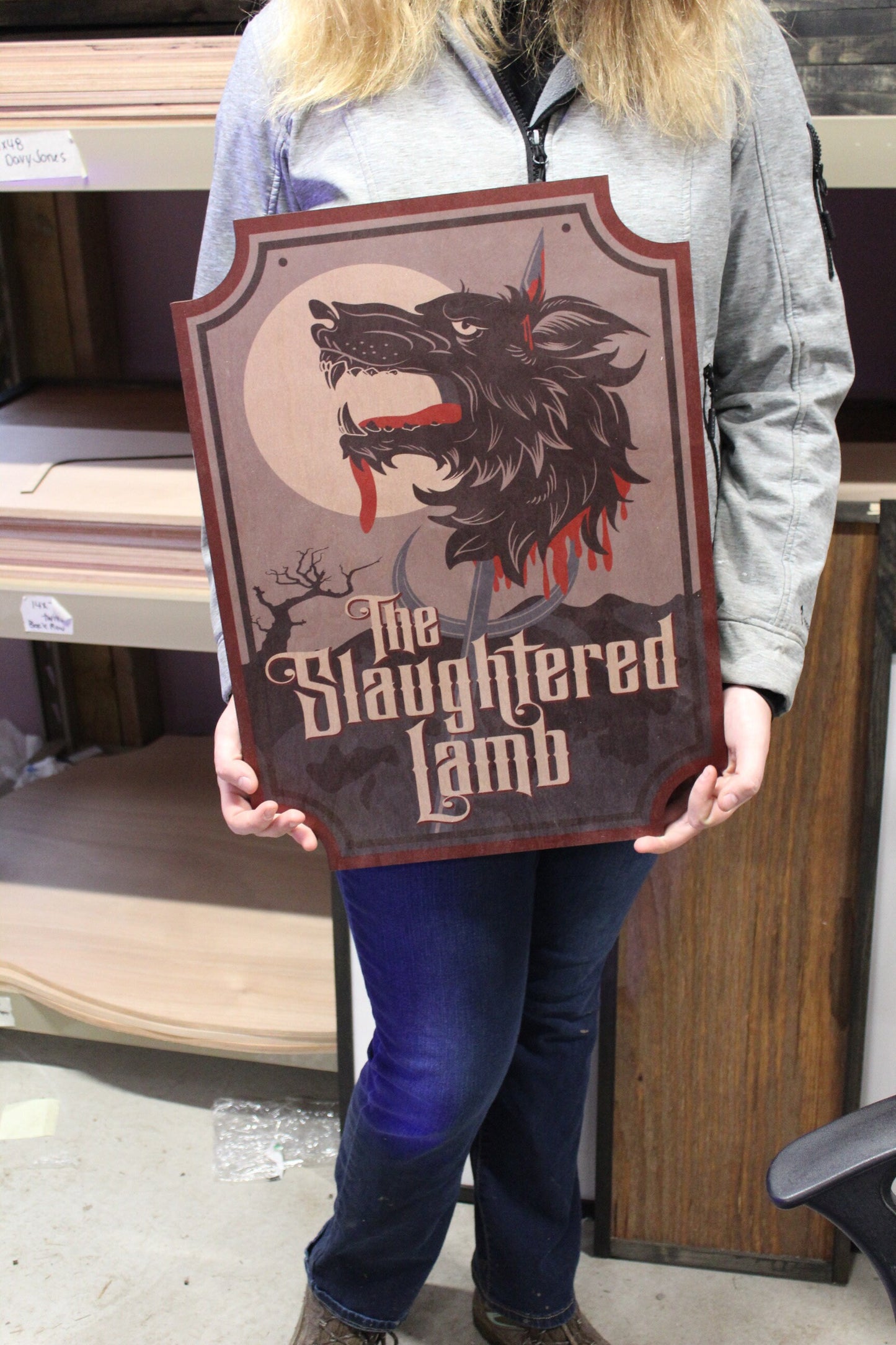 Large Slaughtered Lamb Sign with UV Ink Printed Extra Detail Contour Business Logo Wood
