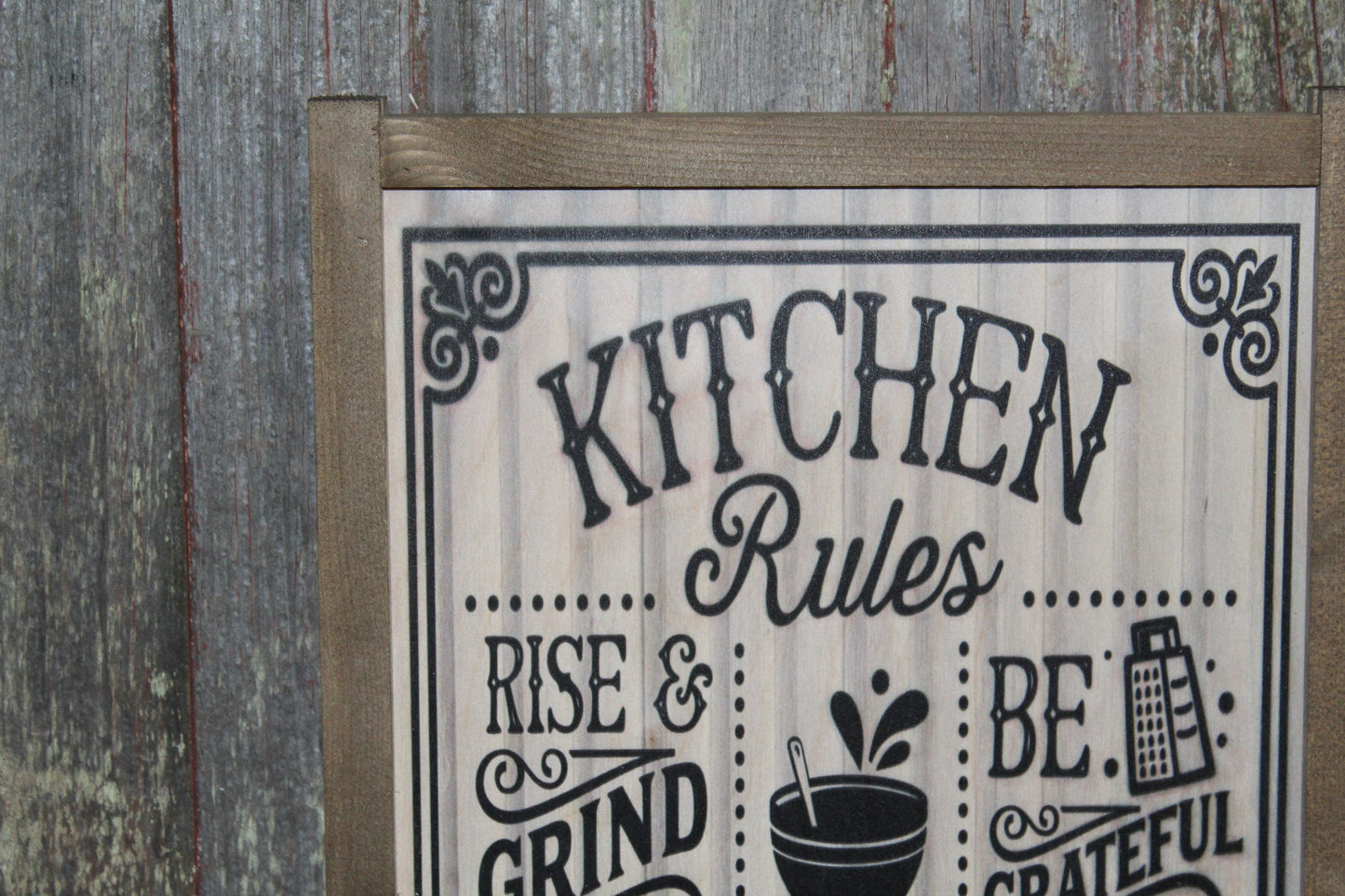 Kitchen Rules Wood Sign Shiplap Silly Funny Pun Don't Flip Out Eat it or Starve Whip It Good Wall Art Farmhouse Primitive Rustic Text Large