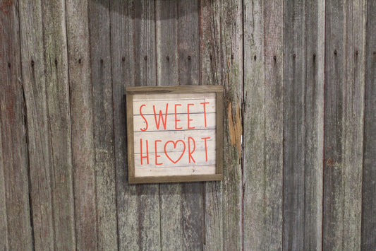 Valentines Wood Sign Sweet Heart Sweetest Day Valentines Day Hearts Red Shiplap Brown Framed Print Wall Art Farmhouse Primitive Rustic Text