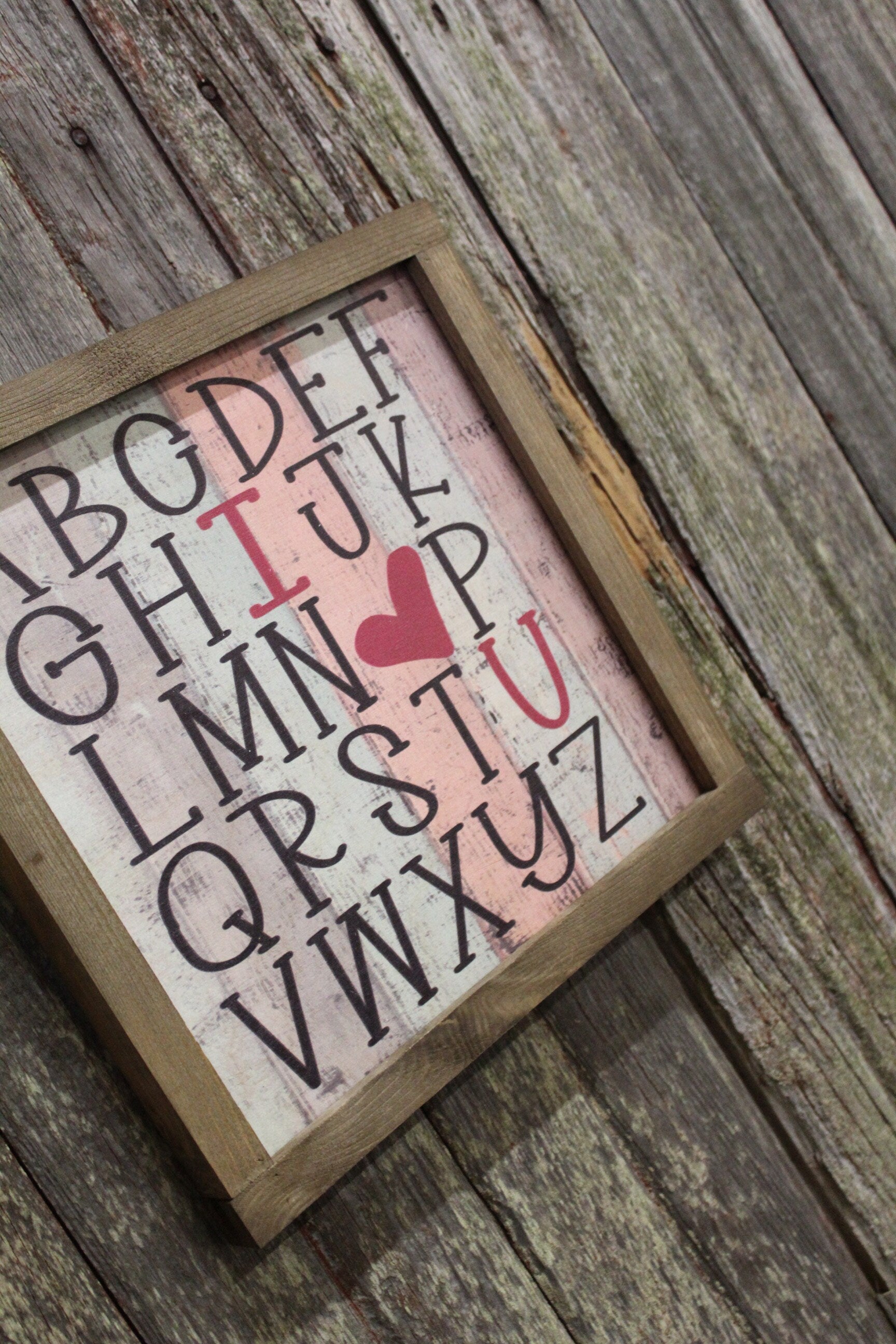 Valentines Wood Sign Alphabet ABC's Heart Sweetest Day Valentines Day I Heart You I Love You Shiplap Print Art Farmhouse Primitive Rustic