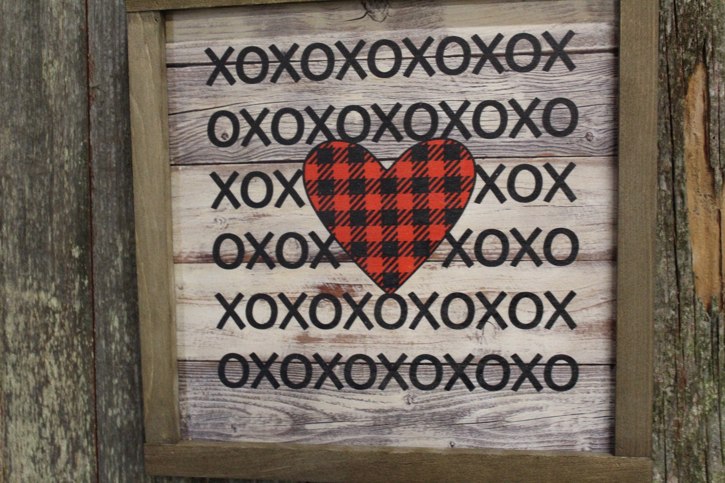 Valentines Wood Sign XOXO Text Buffalo Plaid Heart Sweetest Day Valentines Day Red Shiplap Print Art Farmhouse Primitive Rustic