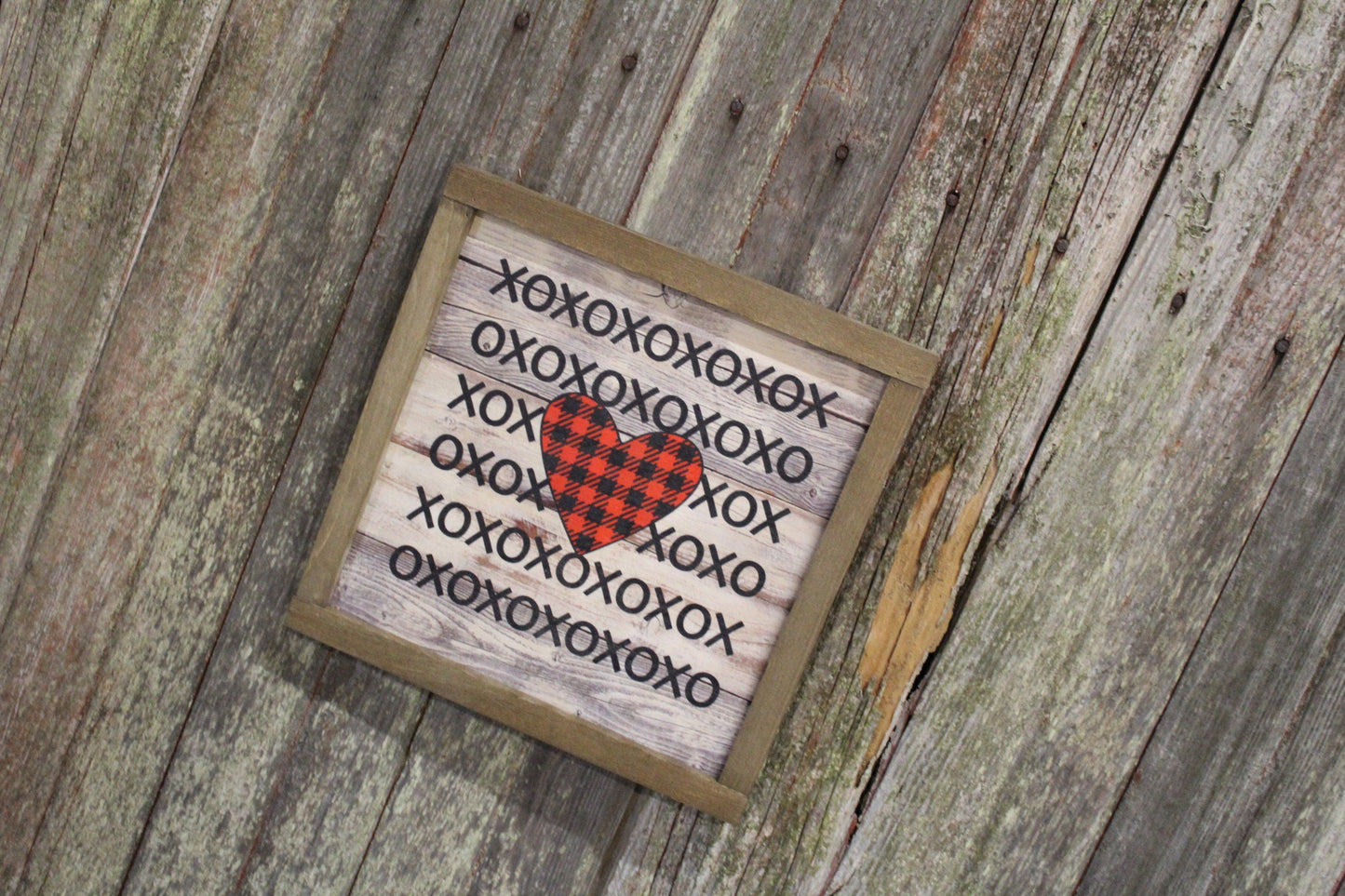 Valentines Wood Sign XOXO Text Buffalo Plaid Heart Sweetest Day Valentines Day Red Shiplap Print Art Farmhouse Primitive Rustic