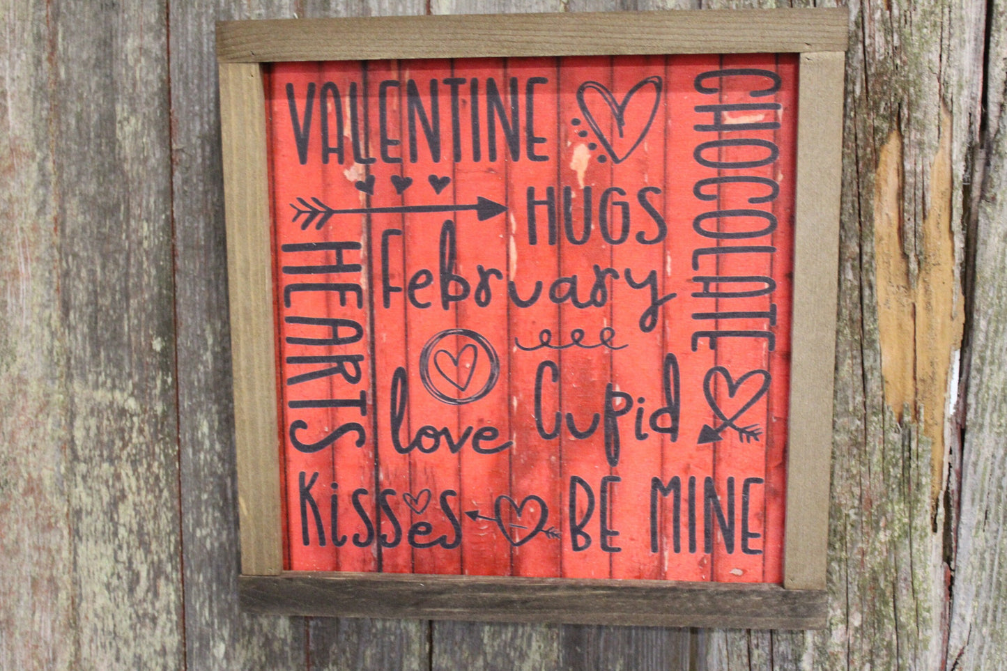Valentines Wood Sign XOXO Text February Kiss Hug Phrases Heart Sweetest Day Valentines Day Red Shiplap Print Art Farmhouse Primitive Rustic