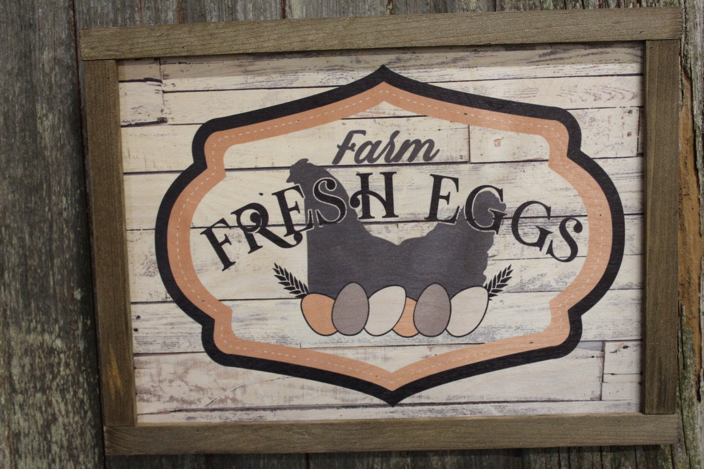 Farm Fresh Eggs Wood Sign Chicken Hens Nest Shiplap Frame Farmhouse Decor Print Primitive Rustic Barn Wood Chicken Coop Pastel Spring