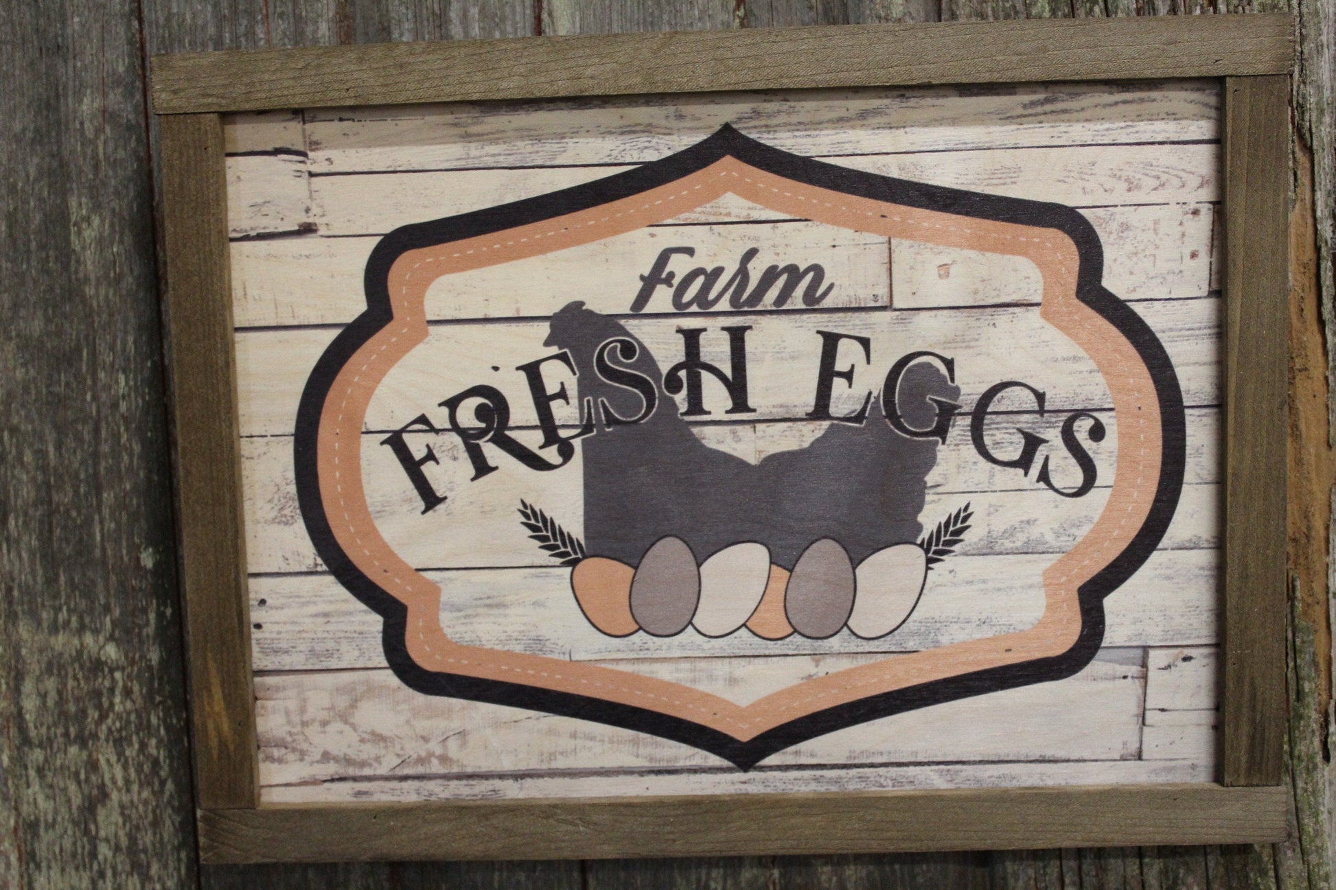 Farm Fresh Eggs Wood Sign Chicken Hens Nest Shiplap Frame Farmhouse Decor Print Primitive Rustic Barn Wood Chicken Coop Pastel Spring