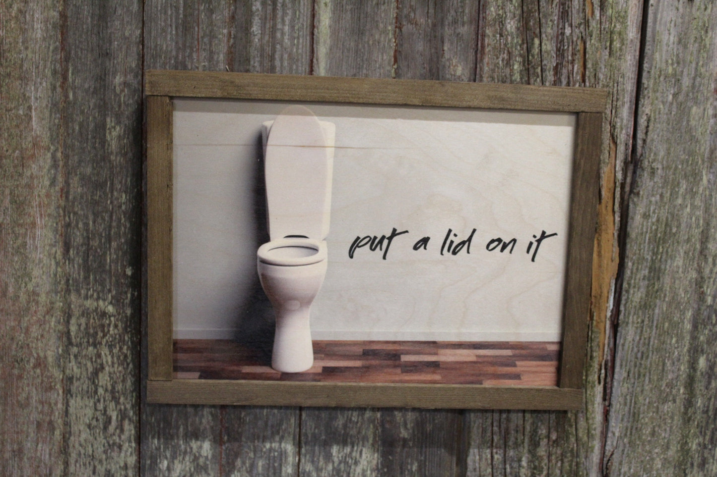 Bathroom Wood Sign Put A Lid On It Silly Toilet Joke Farmhouse Decor Gift Print Primitive Rustic Barn Wood Restroom Rules