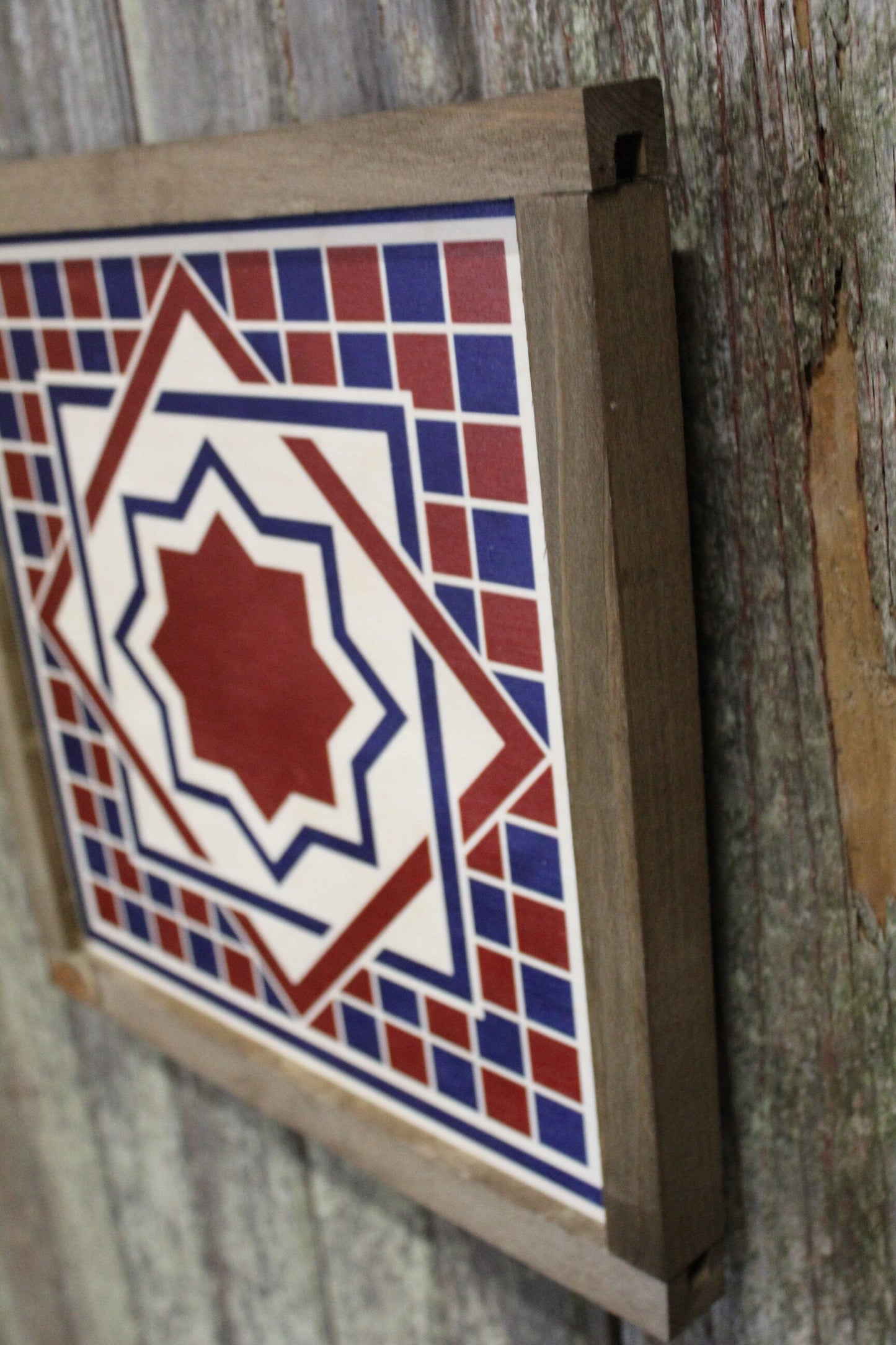 Diamond Triangle Barn Quilt Wood Sign Stylized Geometric Origami Red White Blue Square Pattern Block Wall Art Farmhouse Primitive Rustic