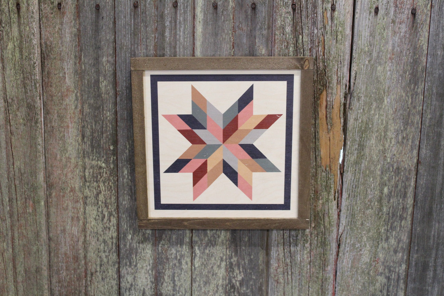 Star Triangle Barn Quilt Wood Sign Stylized Geometric Origami Pastel Square Pattern Block Wall Art Farmhouse Primitive Rustic
