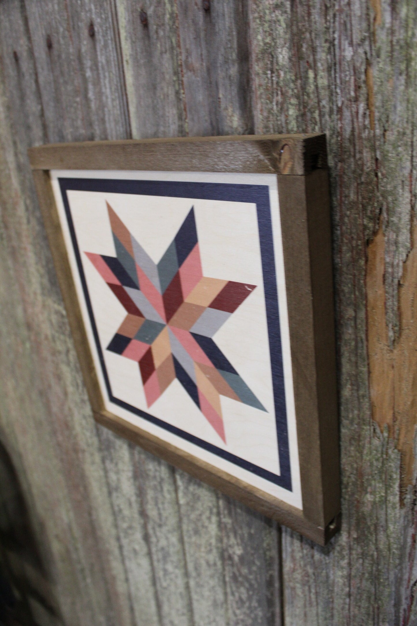 Star Triangle Barn Quilt Wood Sign Stylized Geometric Origami Pastel Square Pattern Block Wall Art Farmhouse Primitive Rustic