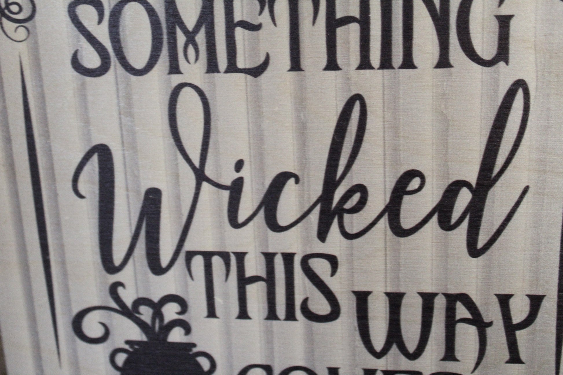 Wicked Halloween Wood Sign Something Wicked Comes This Way Shiplap Framed Brown Printed Art Farmhouse Primitive Rustic
