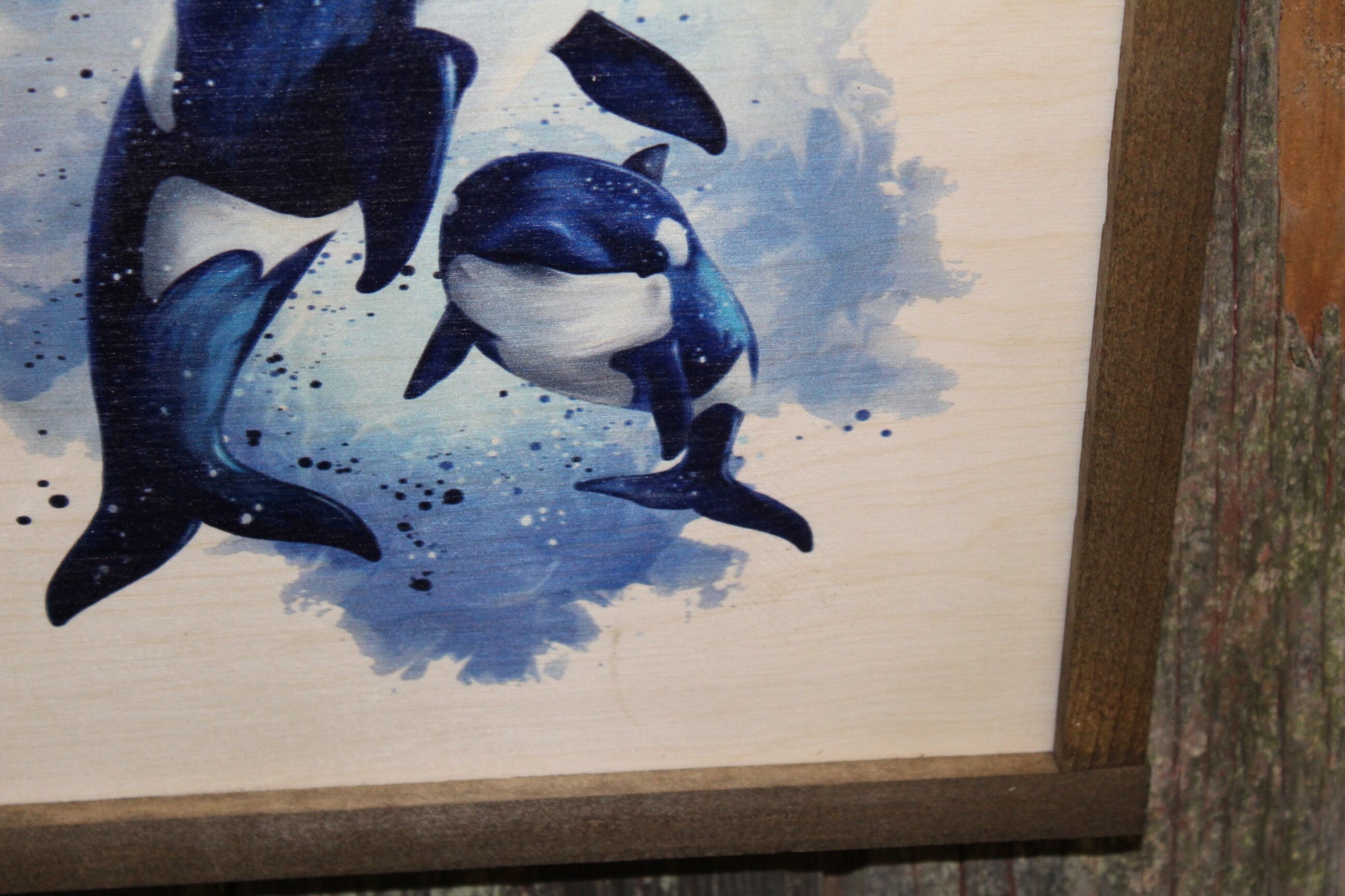 Orca Whale Family Wood Sign Water Color Killer Whale Mother and Calf Ocean Rustic Wooden Sign Wall Decor Art Plaque Wood Print Farmhouse