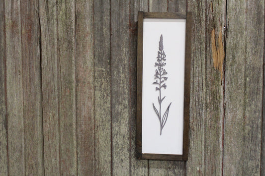 Raised Lavender Sign Plant 3D Botanical Plant Organic Purple Herb Decoration Wall Art Brown Frame Wood Farmhouse Rustic Primitive Simple