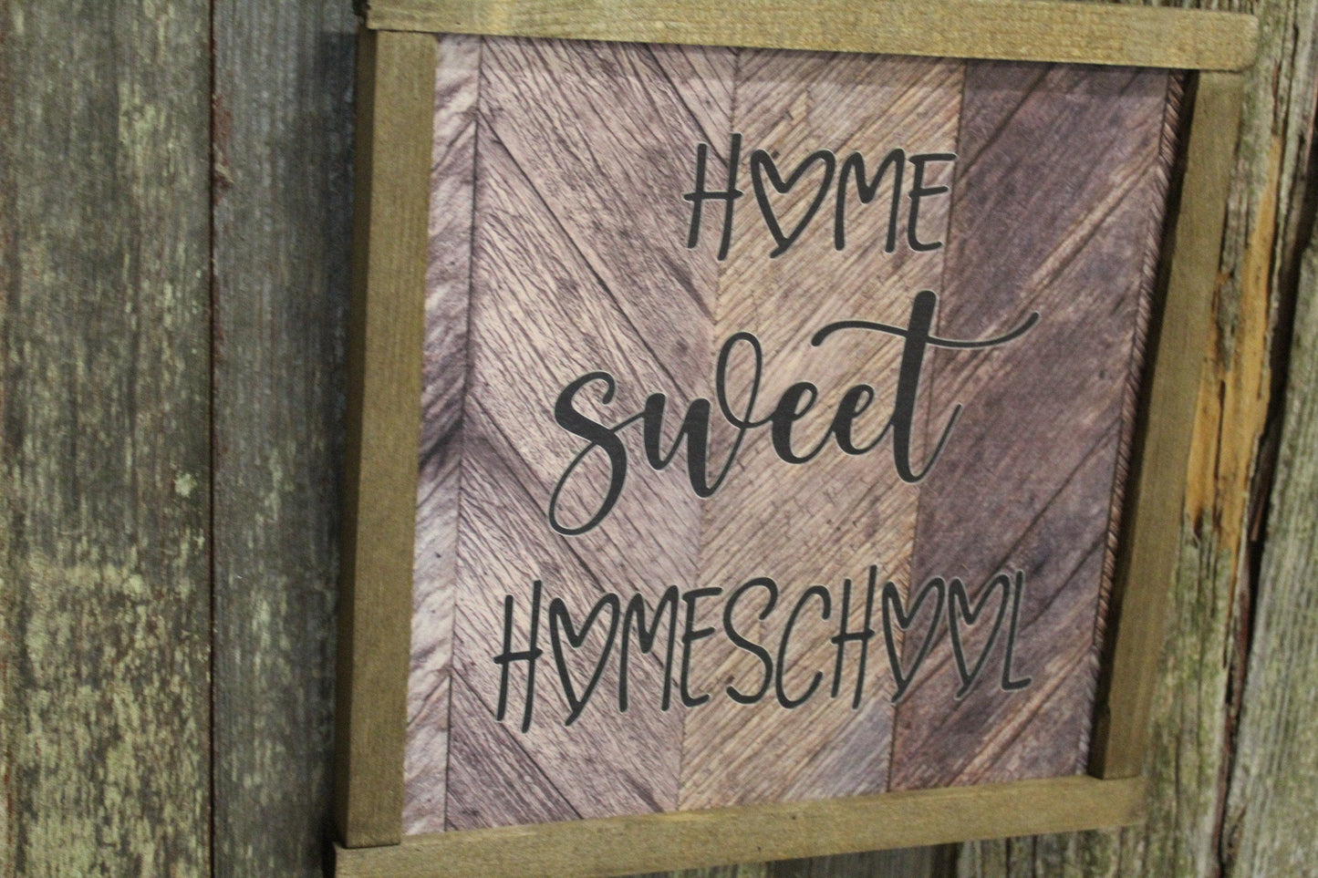 Home Sweet Homeschool Wood Sign Decor Academy Brown Framed Uv Print Wall Art Farmhouse Primitive Rustic Gift