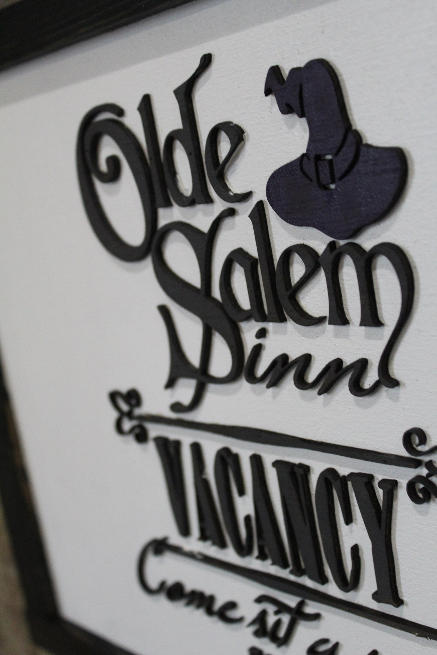 Old Salem Inn Halloween Sign Raised 3D Wood Black Vacancy Come Sit A Spell Witch Décor Decoration Wall Art Farmhouse Rustic Primitive