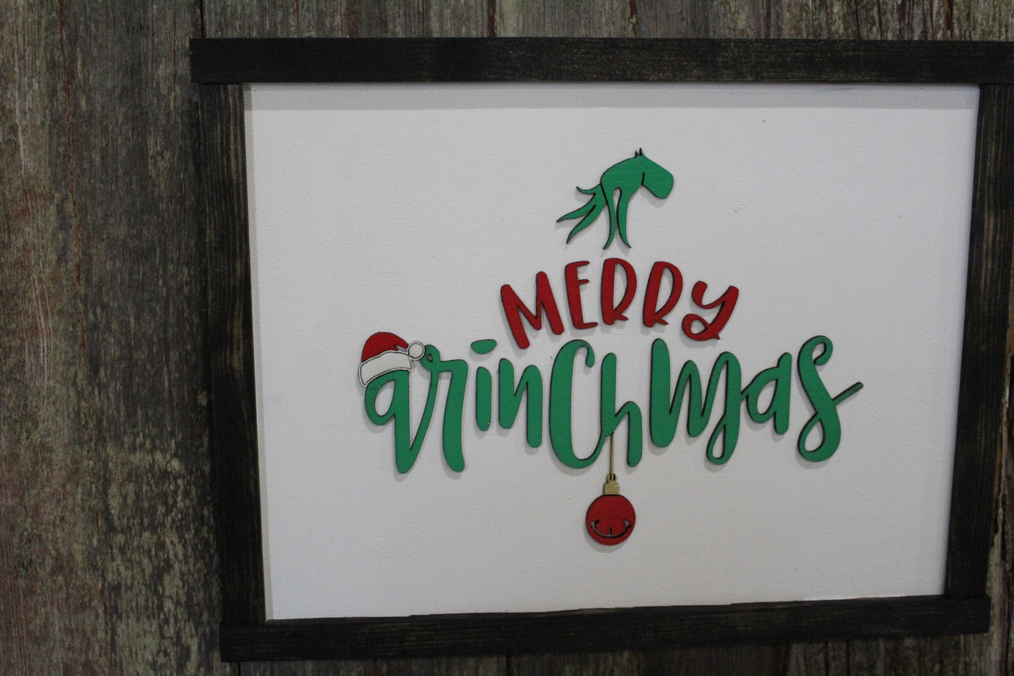 Merry Grouch mas Sign Raised 3D Wood The Mean One Christmas Décor Decoration Wall Art Farmhouse Rustic Primitive Fingers Smile Hand Festive