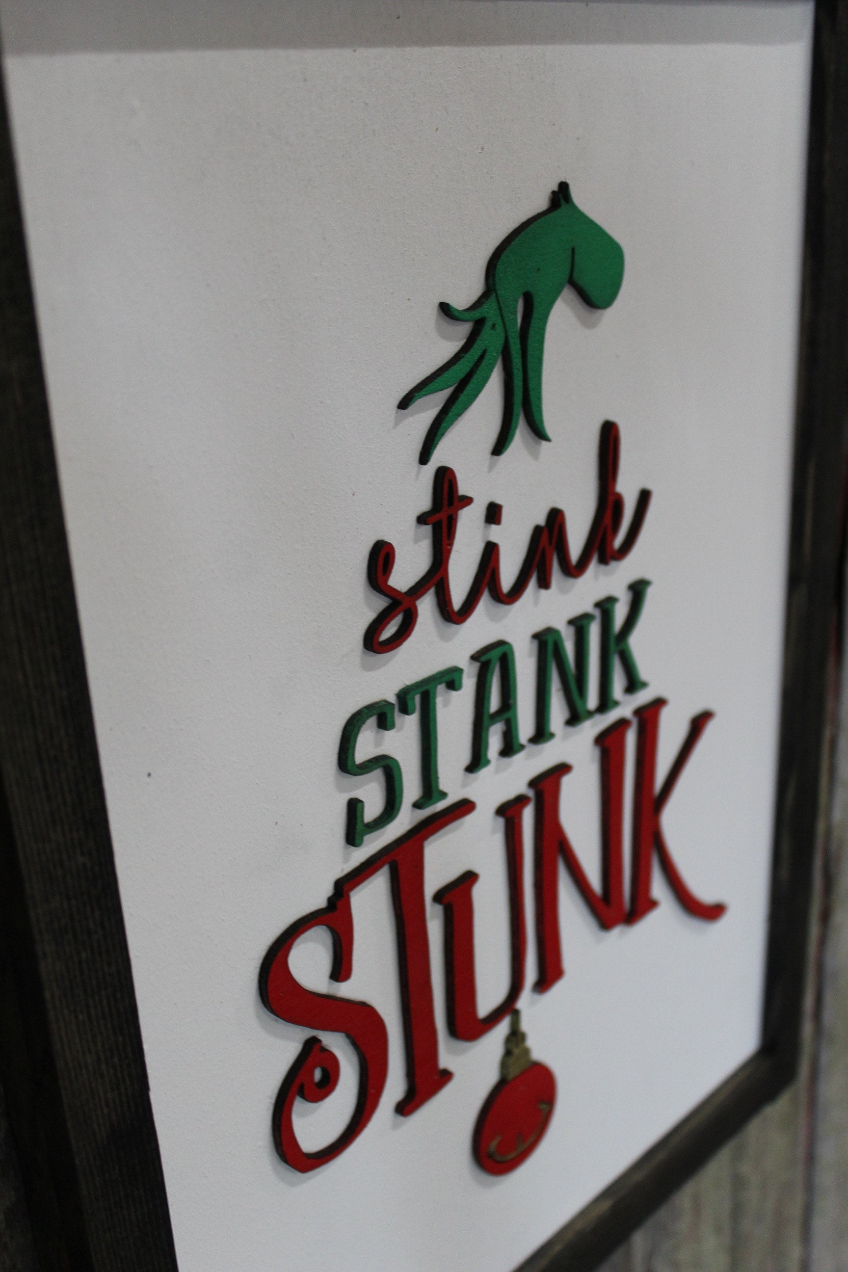 Stink Stank Stunk Sign Raised 3D Wood Mean One Christmas Décor Decoration Wall Art Farmhouse Rustic Primitive Fingers Smile Hand Festive