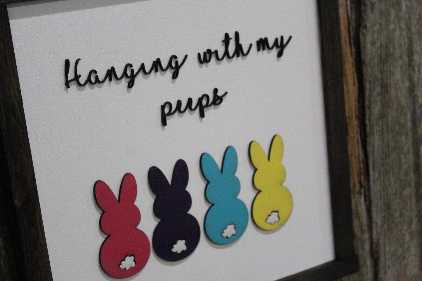 Peeps Bunnies Spring Wood Sign Hanging With My Peeps Candy 3D Raised Text Decoration Easter Pastel Rabbit Décor Decoration Farmhouse Rustic