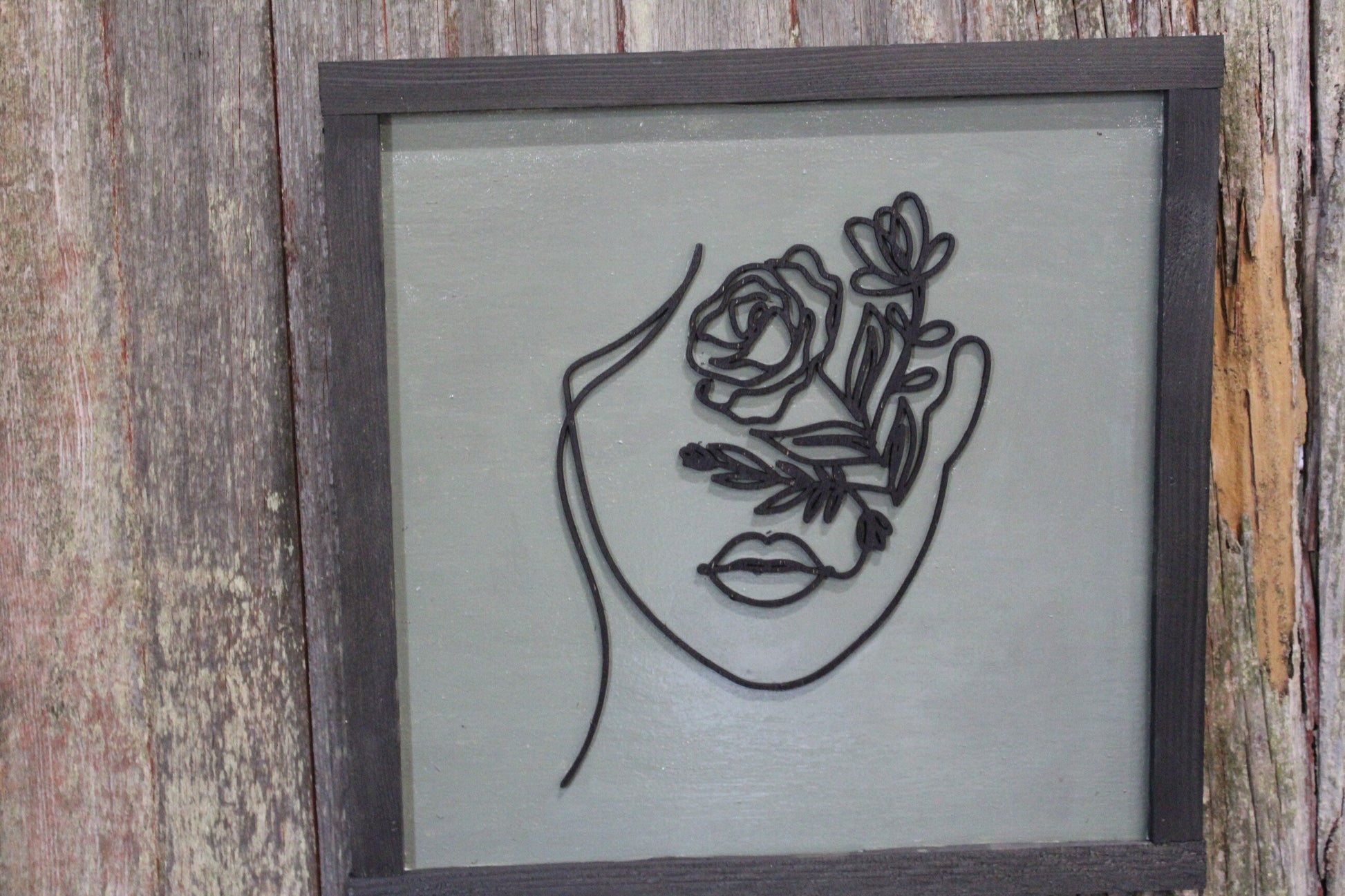 Woman's Face Lady Wood Sign Plant Flowers Organic Botanical Salon Beauty Shop 3D Raised Décor Decoration Minimalist Wall Art Handmade