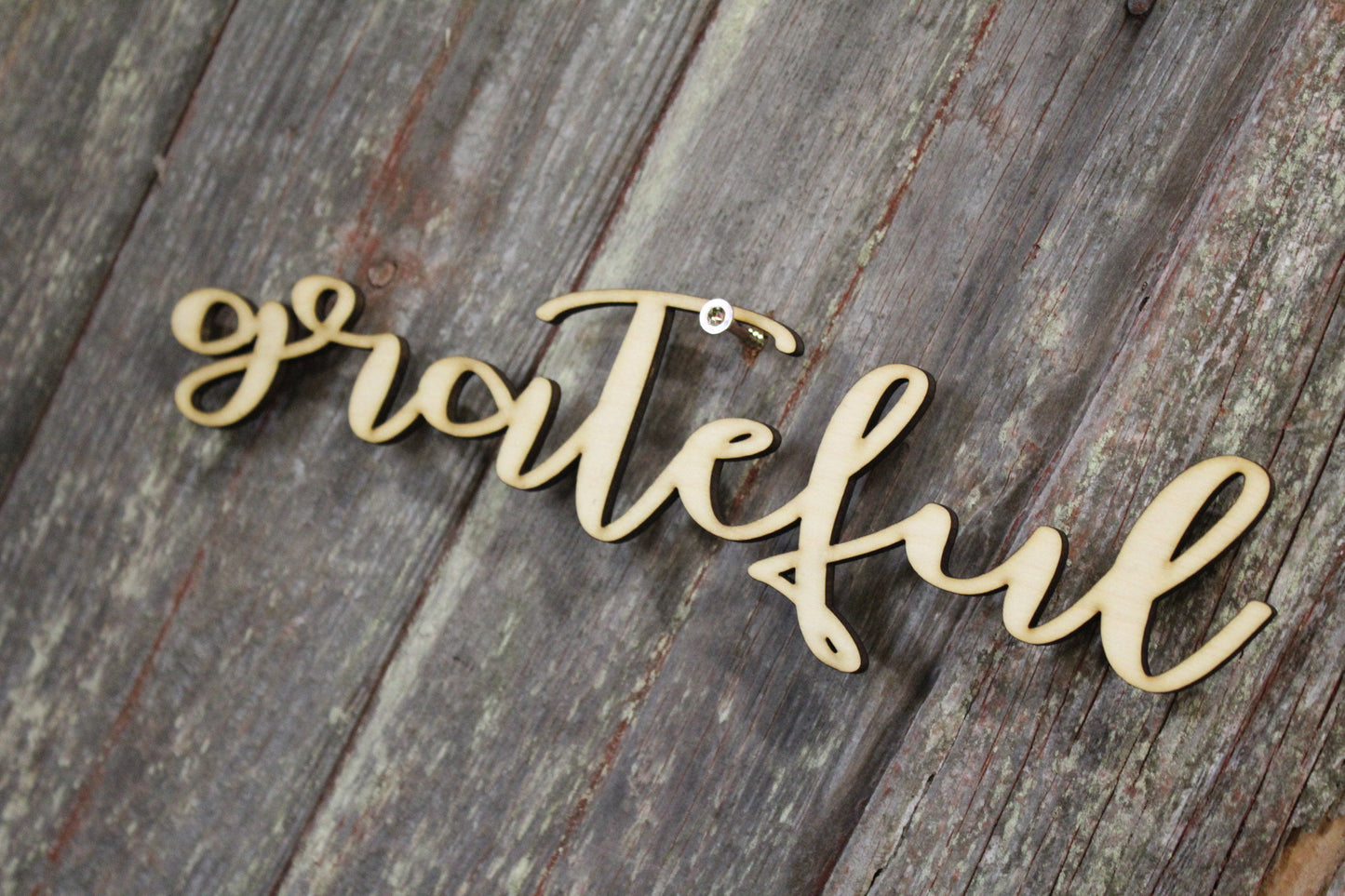 Grateful Word Sign Wreath Sign Cutout DIY Wood Word Craft Laser Cut Wooden Décor Birch Natural Color Font Text Script