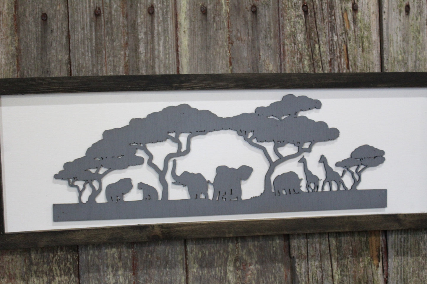 Safari Silhouette 3D Raised Wood Sign Jungle Forest Elephant Lion Giraffe Rhino Animals Kids Nursery Wall Art Farmhouse Rustic Primitive