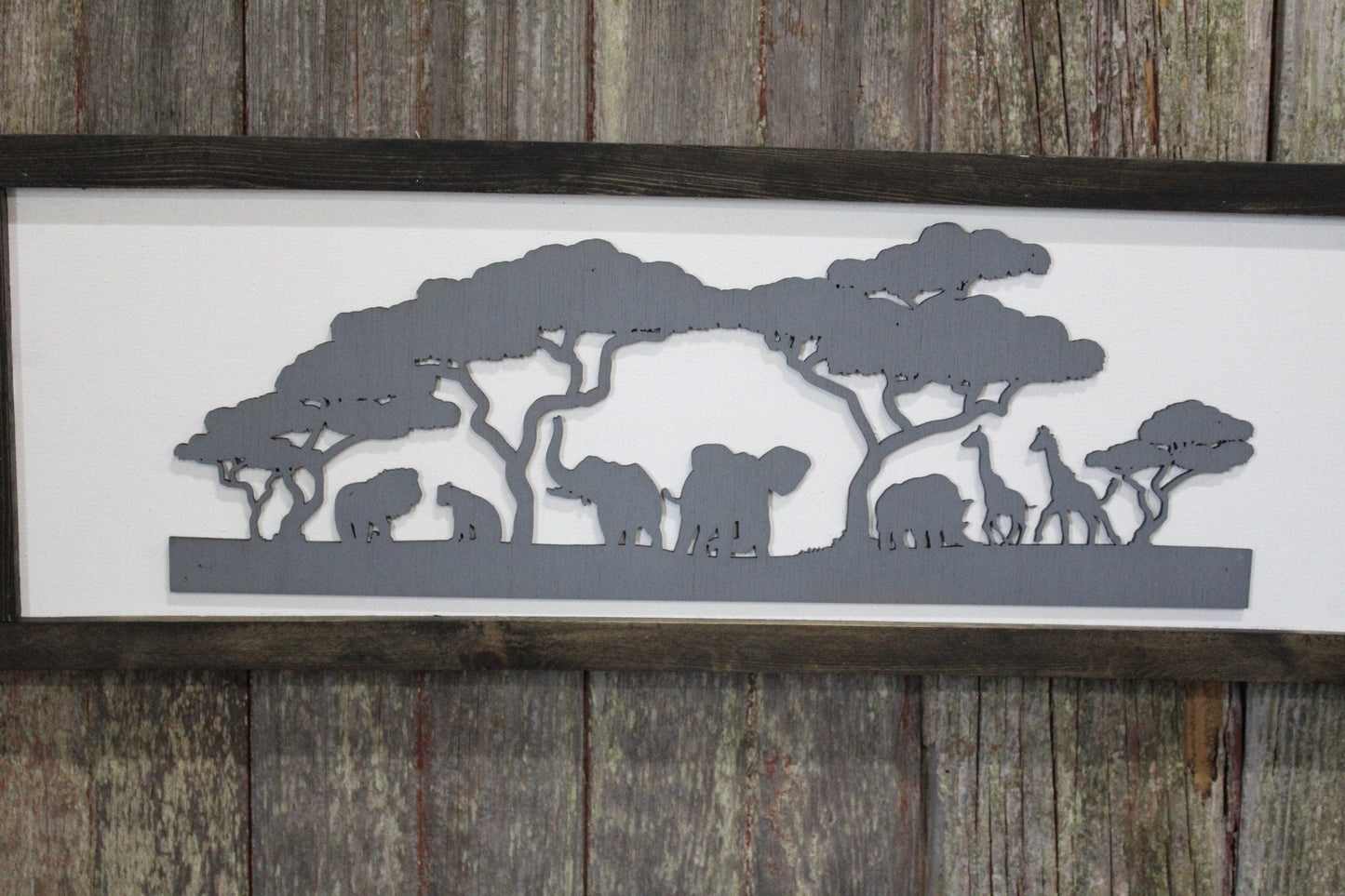 Safari Silhouette 3D Raised Wood Sign Jungle Forest Elephant Lion Giraffe Rhino Animals Kids Nursery Wall Art Farmhouse Rustic Primitive