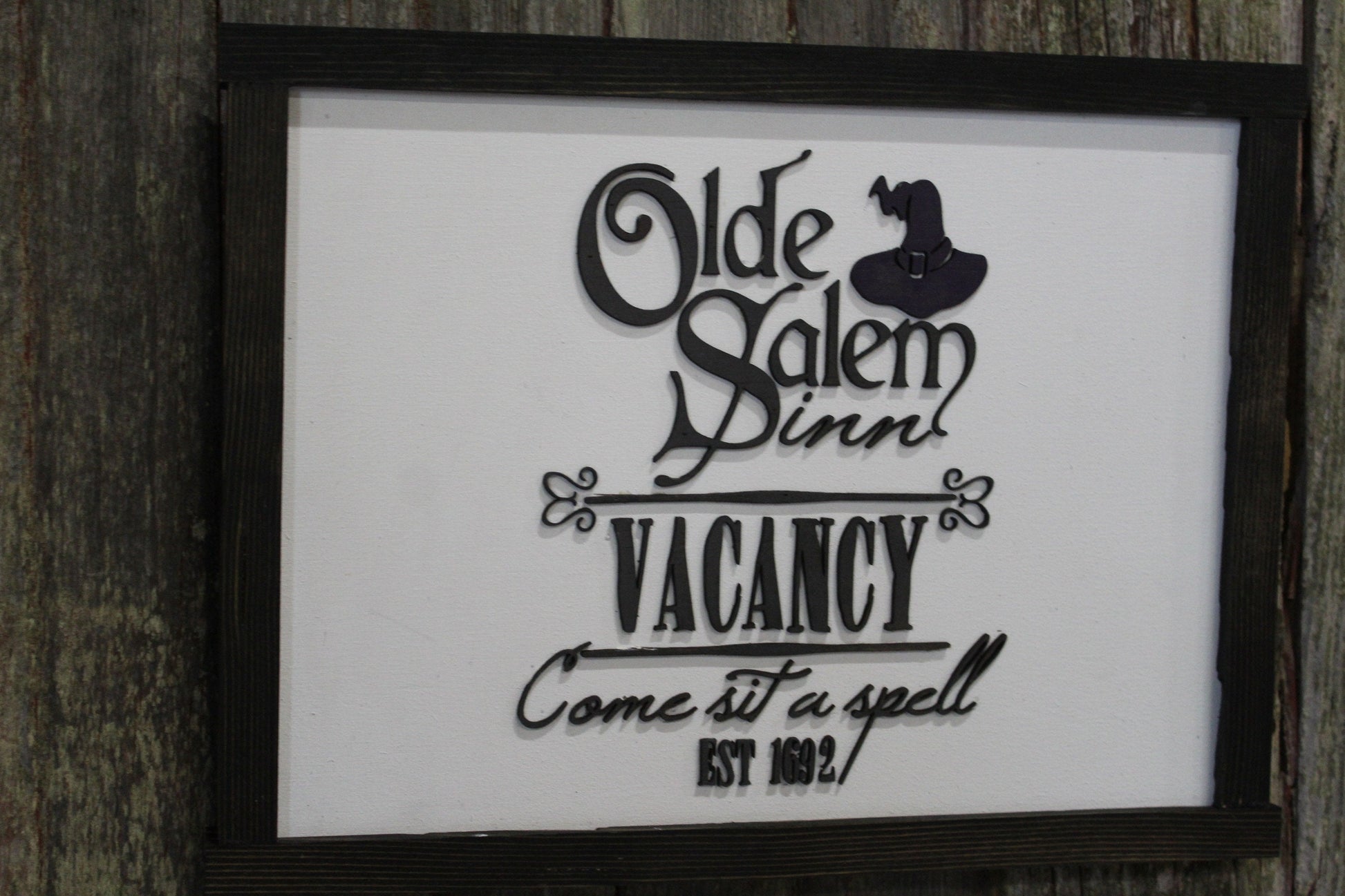 Old Salem Inn Halloween Sign Raised 3D Wood Black Vacancy Come Sit A Spell Witch Décor Decoration Wall Art Farmhouse Rustic Primitive
