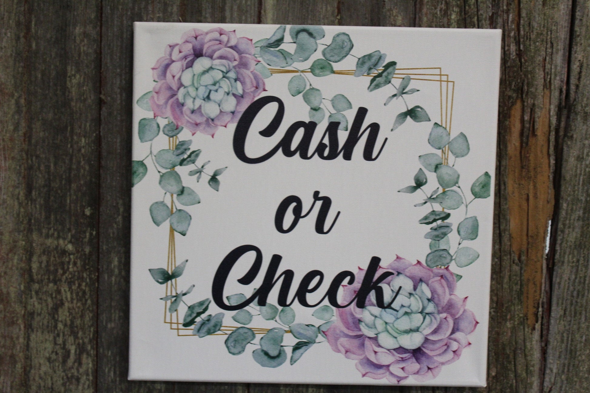 Vendor Booth Canvas Cash or Check Succulent Plants Organic Canvas Printed Sign For Small Business Craft Fair Market Signage Announcement