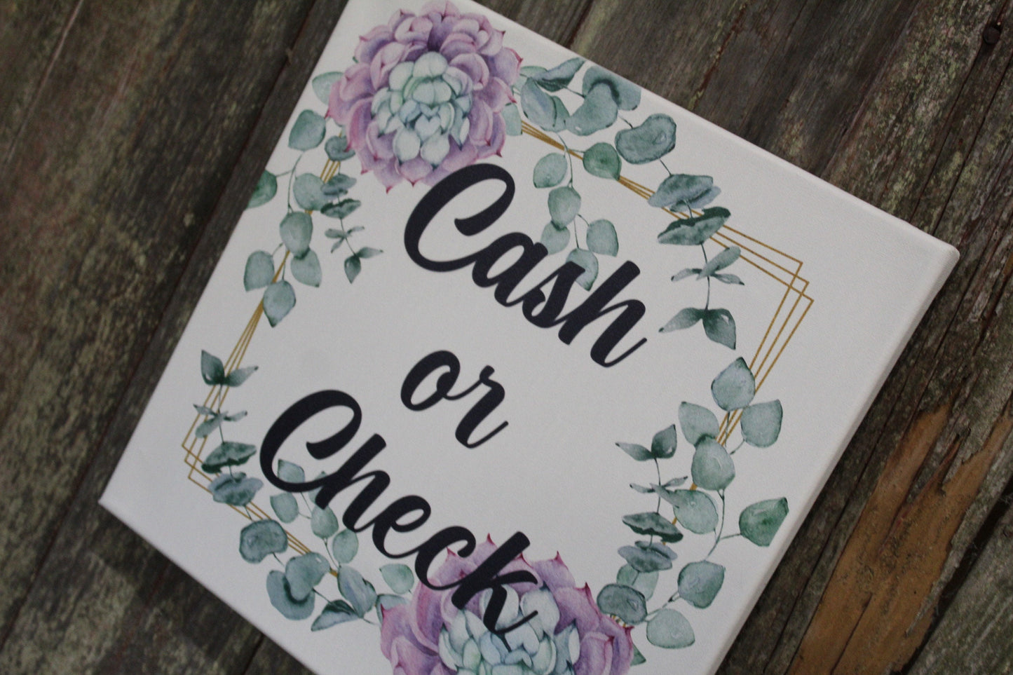 Vendor Booth Canvas Cash or Check Succulent Plants Organic Canvas Printed Sign For Small Business Craft Fair Market Signage Announcement