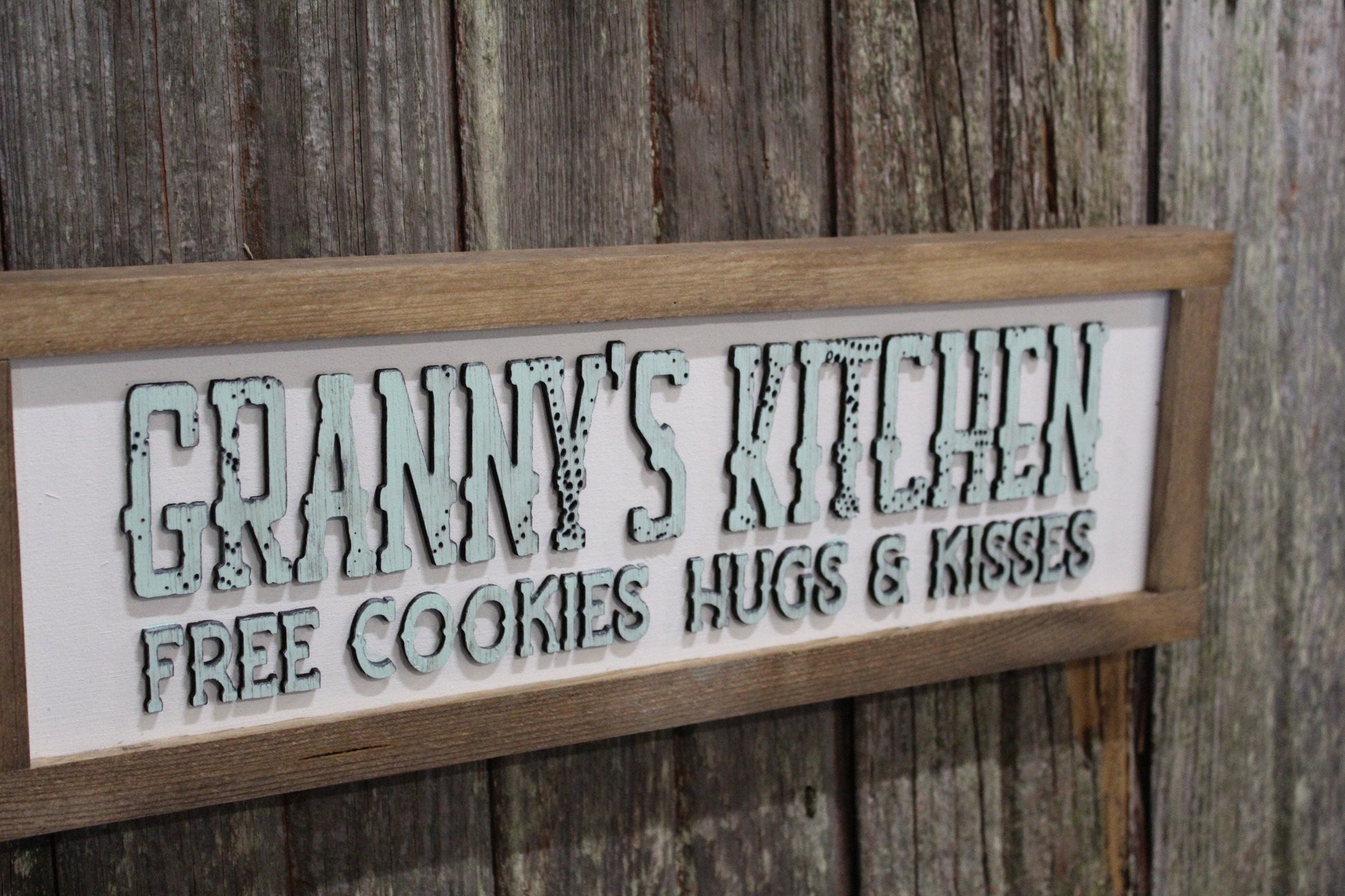 Granny's Kitchen Free Cookies Hugs & Kisses Wood Sign Grandma Mothers Day Gift Pastel 3D Raised Text Farmhouse Handmade Rustic Primitive