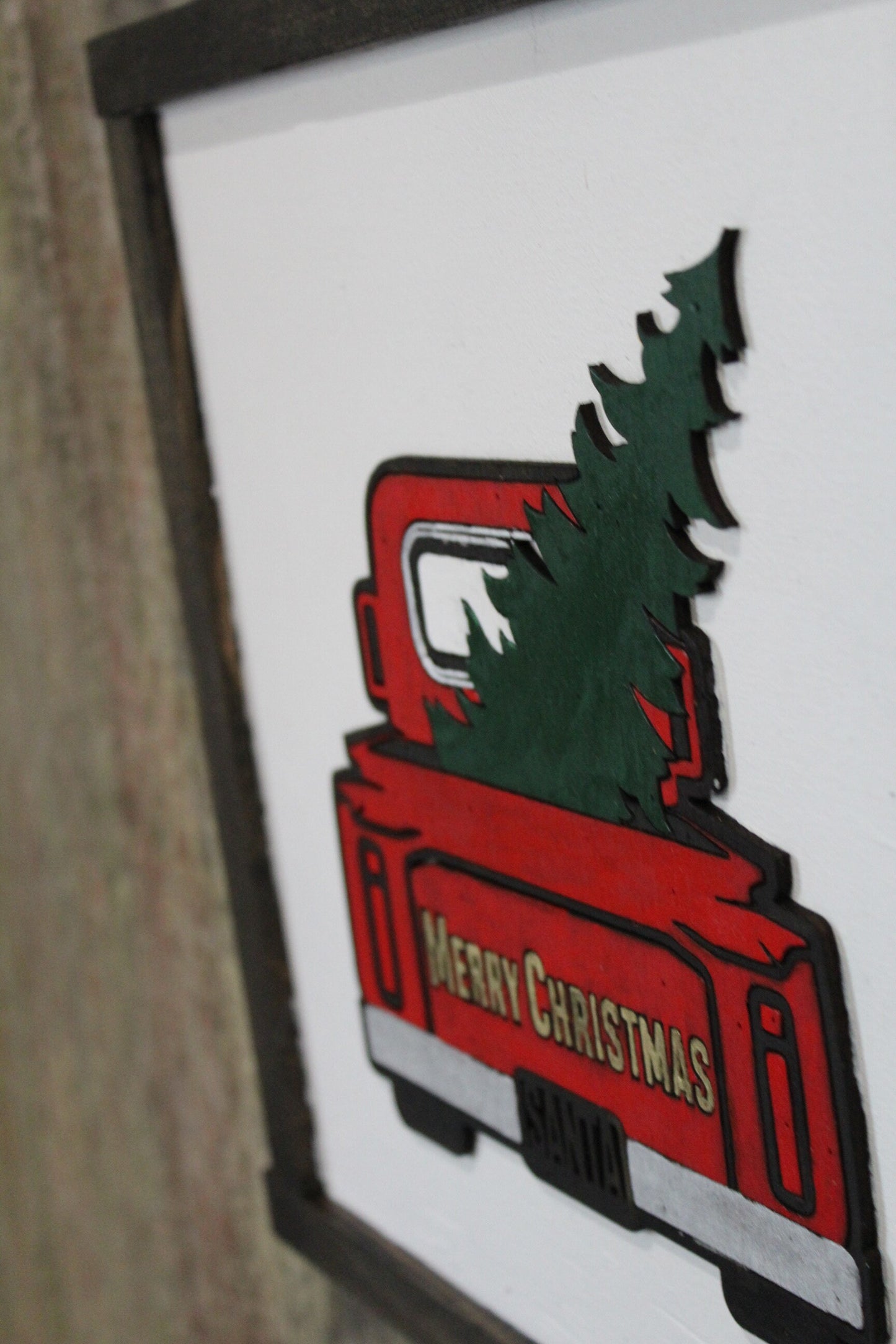Red Truck Wood Sign Merry Christmas Hauling Christmas Tree 3D Raised Décor Decoration Wall Art Farmhouse Rustic Handmade