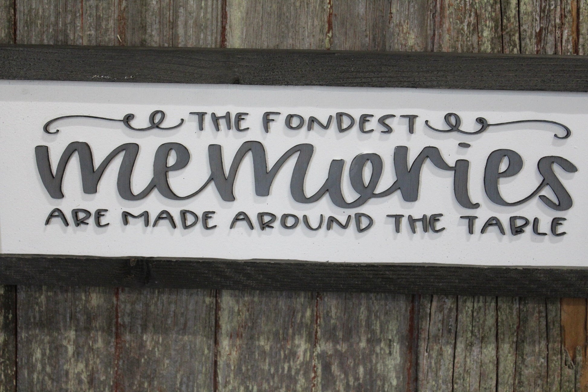 Kitchen Sign Wood Fondest Memories Are Made Around The Table 3D Raised Text Gather Group Family Saying Farmhouse Handmade Rustic Primitive