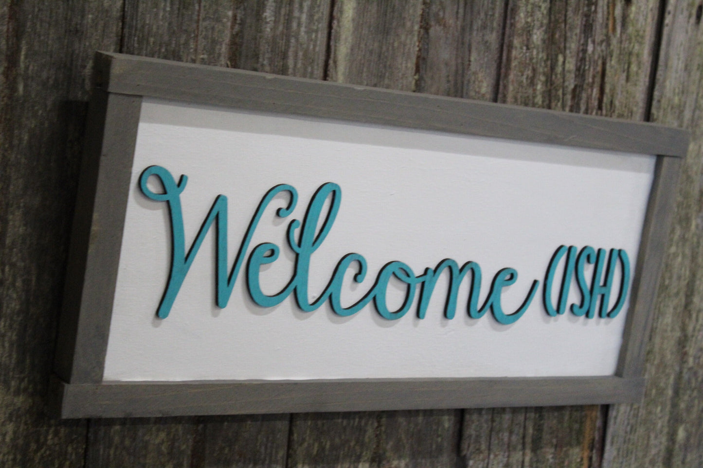 Welcome -ish Welcomeish Wood Sign 3D Raised Text Teal and Gray Font Script Funny Sign Farmhouse Rustic Primitive Framed Housewarming Gift