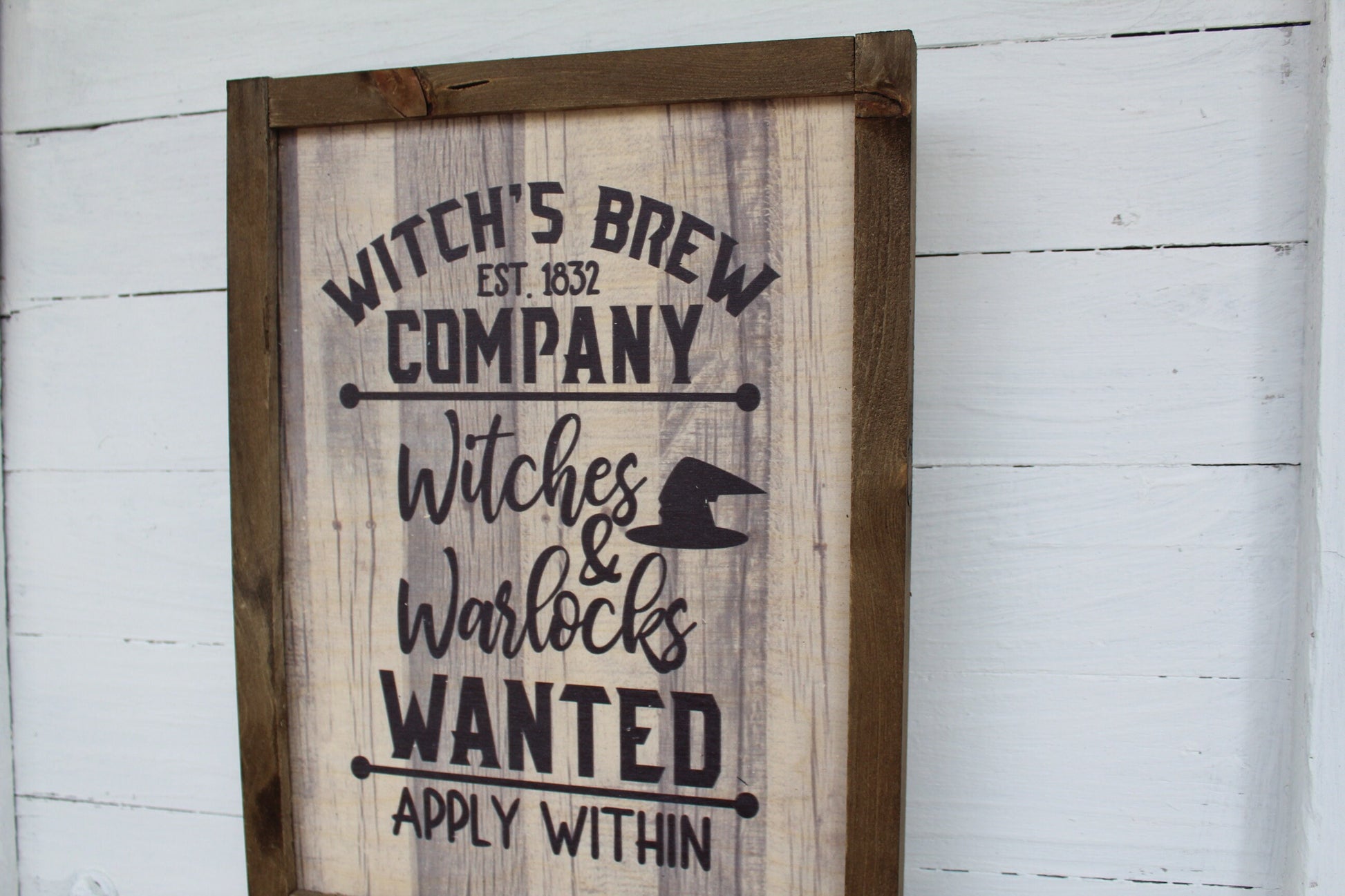 Witches Brew Company Witches and Warlocks Wanted Halloween Rustic Wood Sign Framed Print Decor Farmhouse Primitive Wall Décor Apply Within