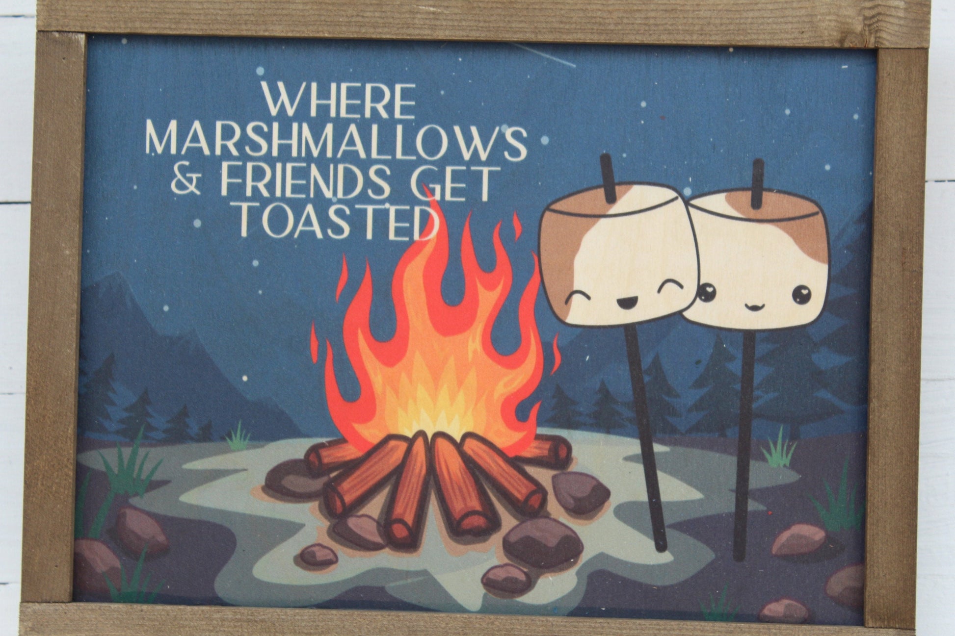 Campfire Sign Where Marshmallows and Friends Get Toasted Wood Sign Cute Kawaii Mellows Camp Fire Bonfire Funny Rustic Wall Art Wood