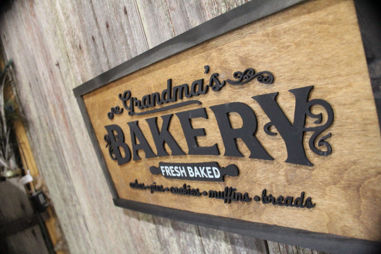 Grandmas Bakery Kitchen Wood Sign 3D Raised Text Fresh Baked Pies Cakes Cookies Mothers Day Gift Granny Handmade Rustic Primitive