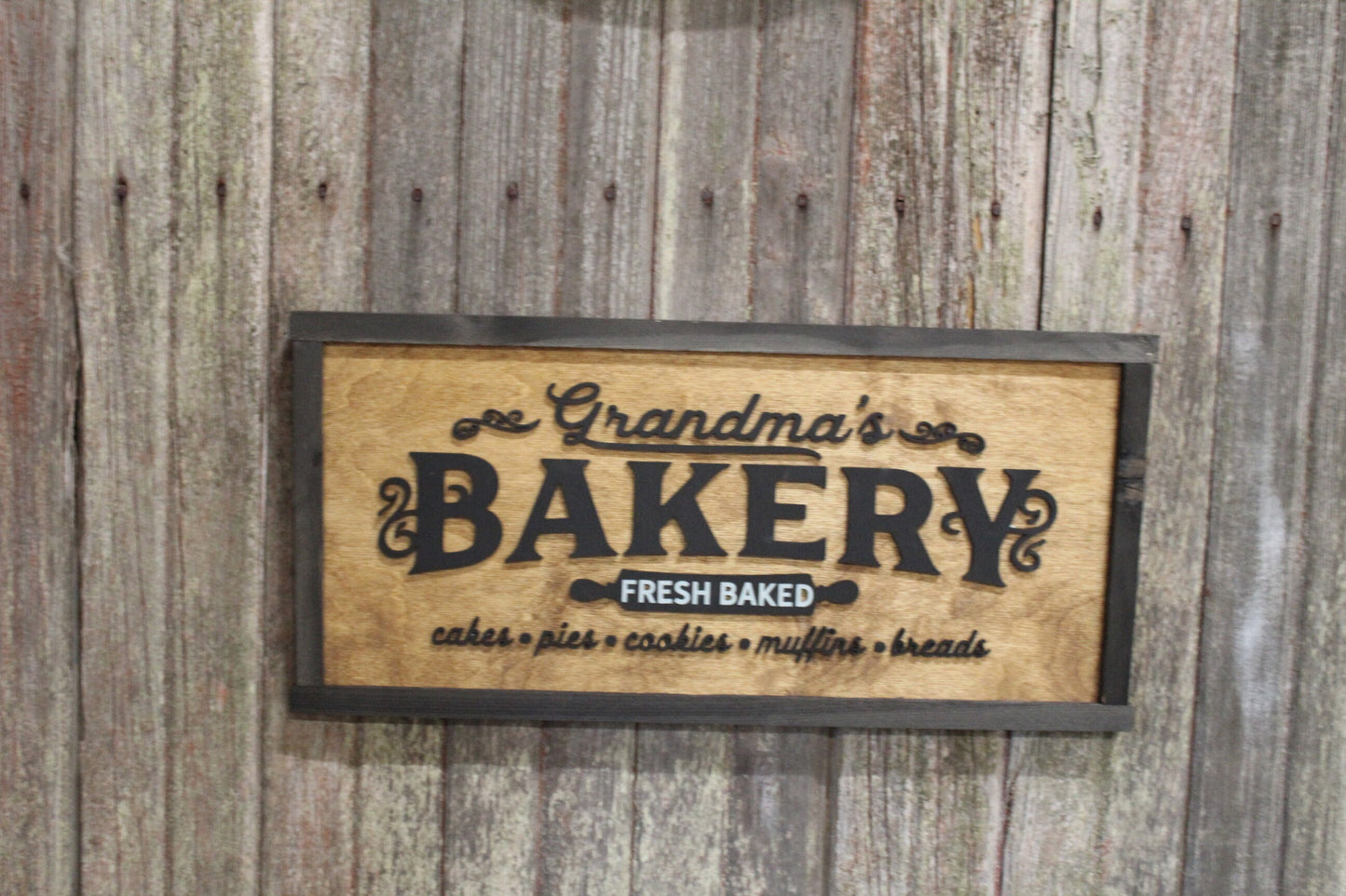 Grandmas Bakery Kitchen Wood Sign 3D Raised Text Fresh Baked Pies Cakes Cookies Mothers Day Gift Granny Handmade Rustic Primitive